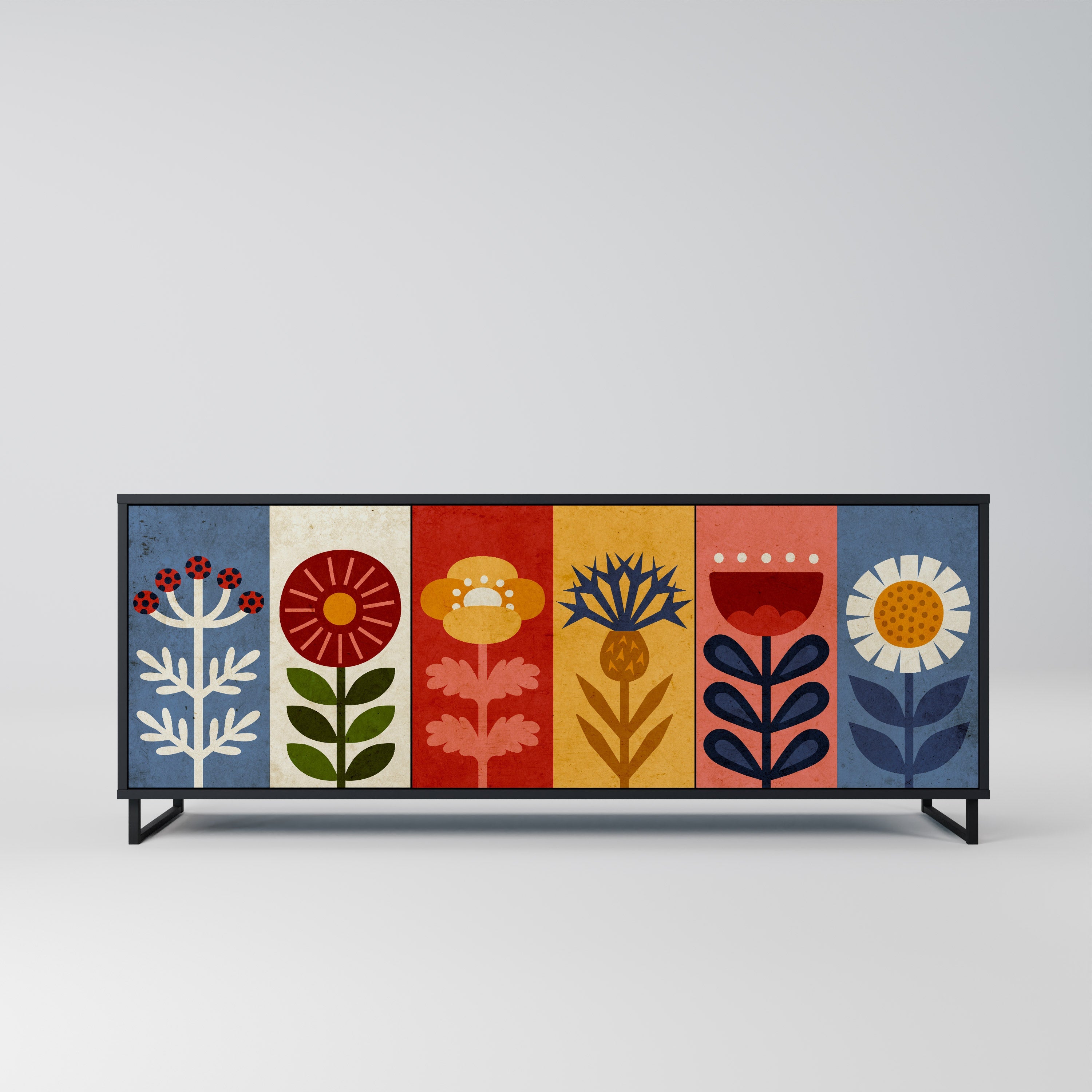 SCANDIC FLOWERET 3-türiges Sideboard in Schwarz