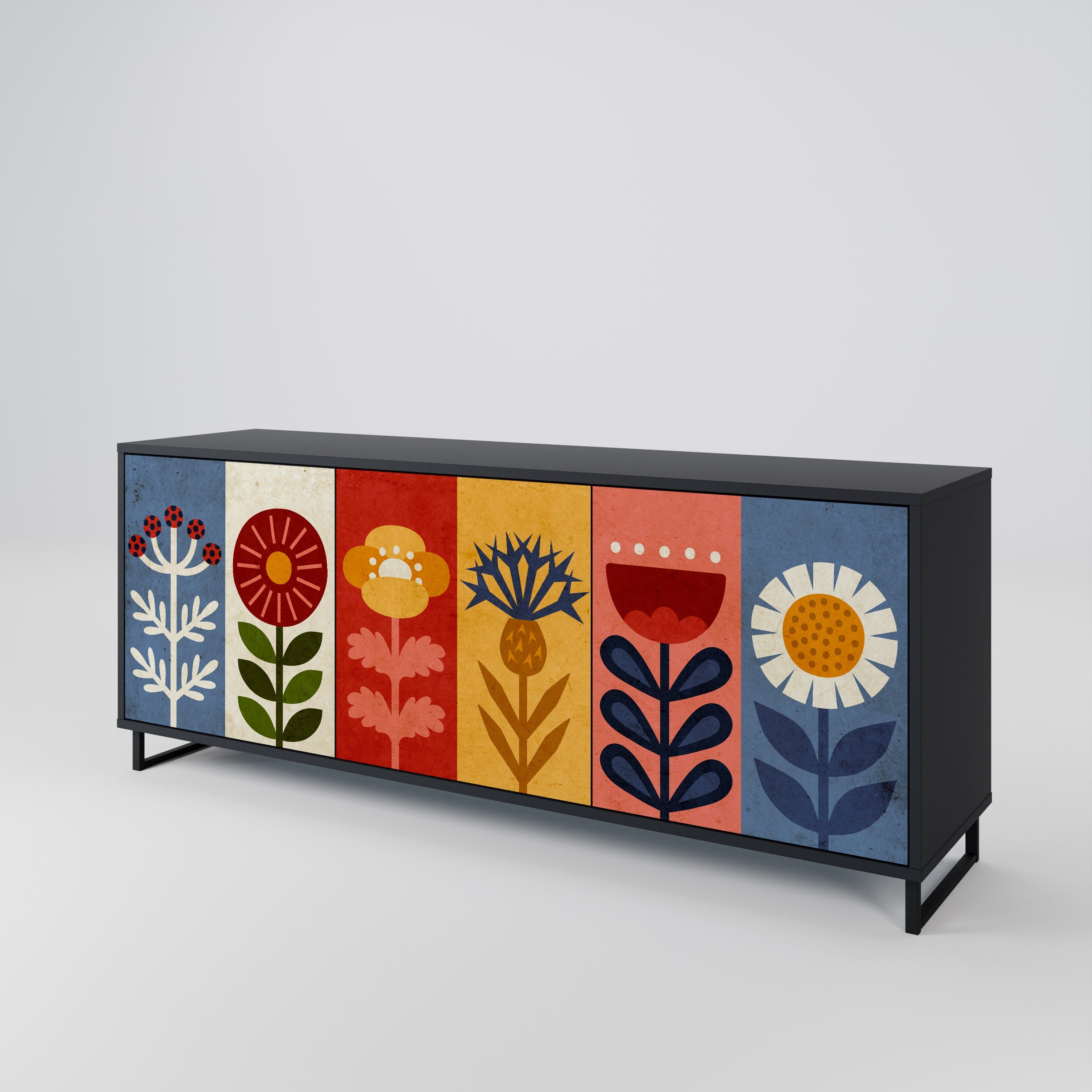 SCANDIC FLOWERET 3-türiges Sideboard in Schwarz