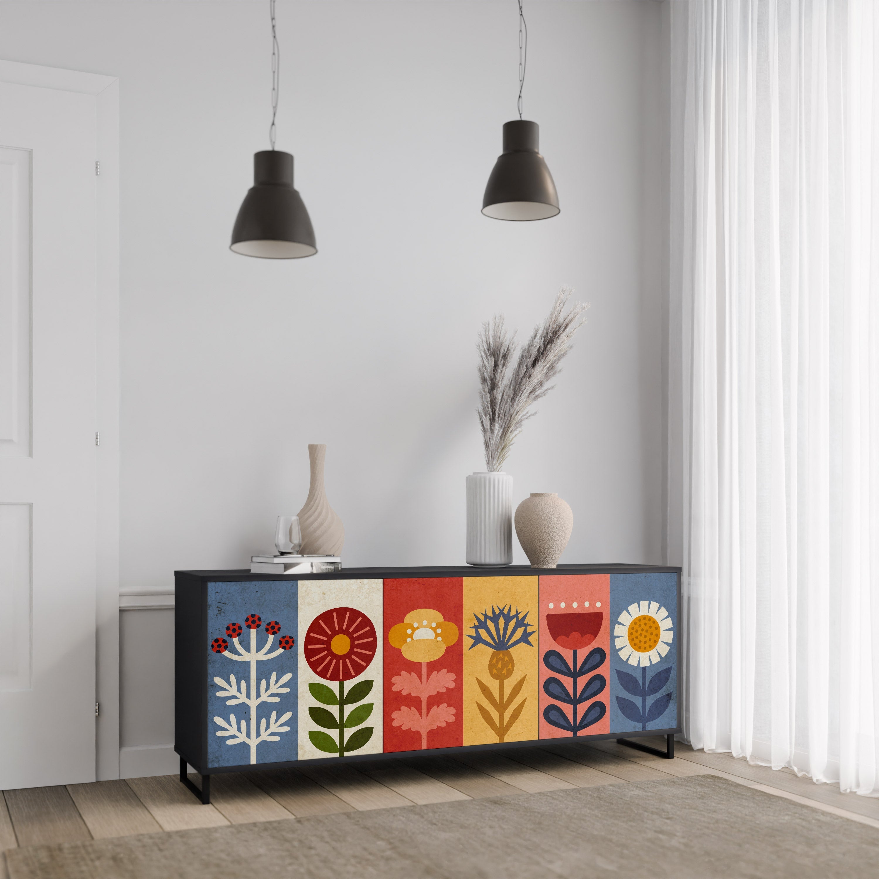 SCANDIC FLOWERET 3-türiges Sideboard in Schwarz