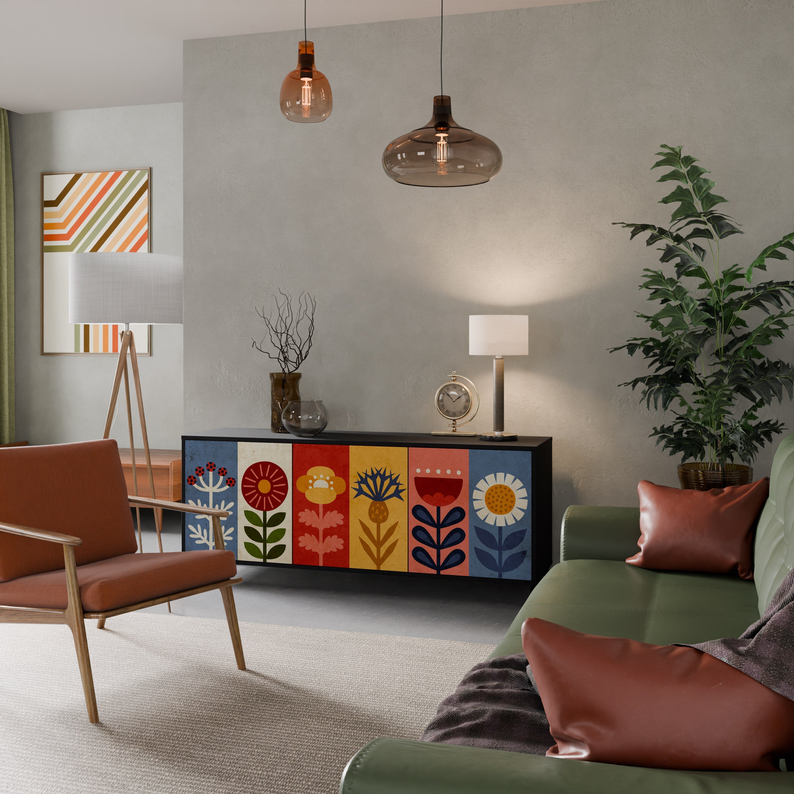 SCANDIC FLOWERET 3-türiges Sideboard in Schwarz