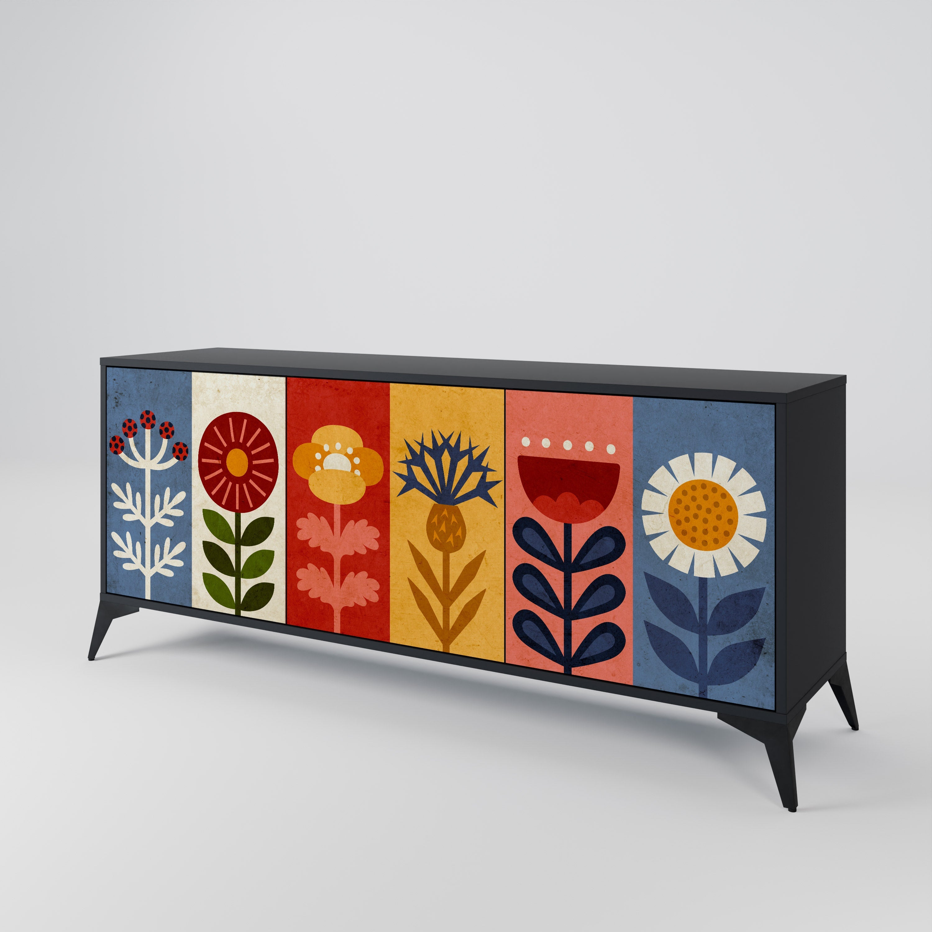 SCANDIC FLOWERET 3-türiges Sideboard in Schwarz