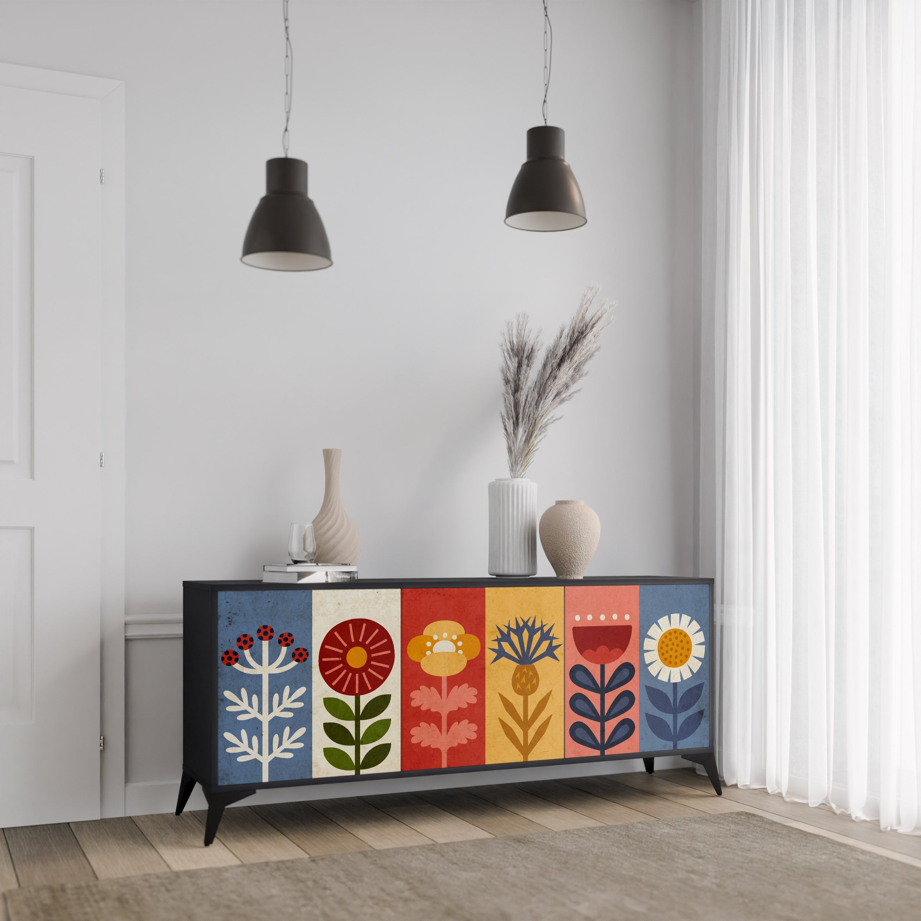 SCANDIC FLOWERET 3-türiges Sideboard in Schwarz