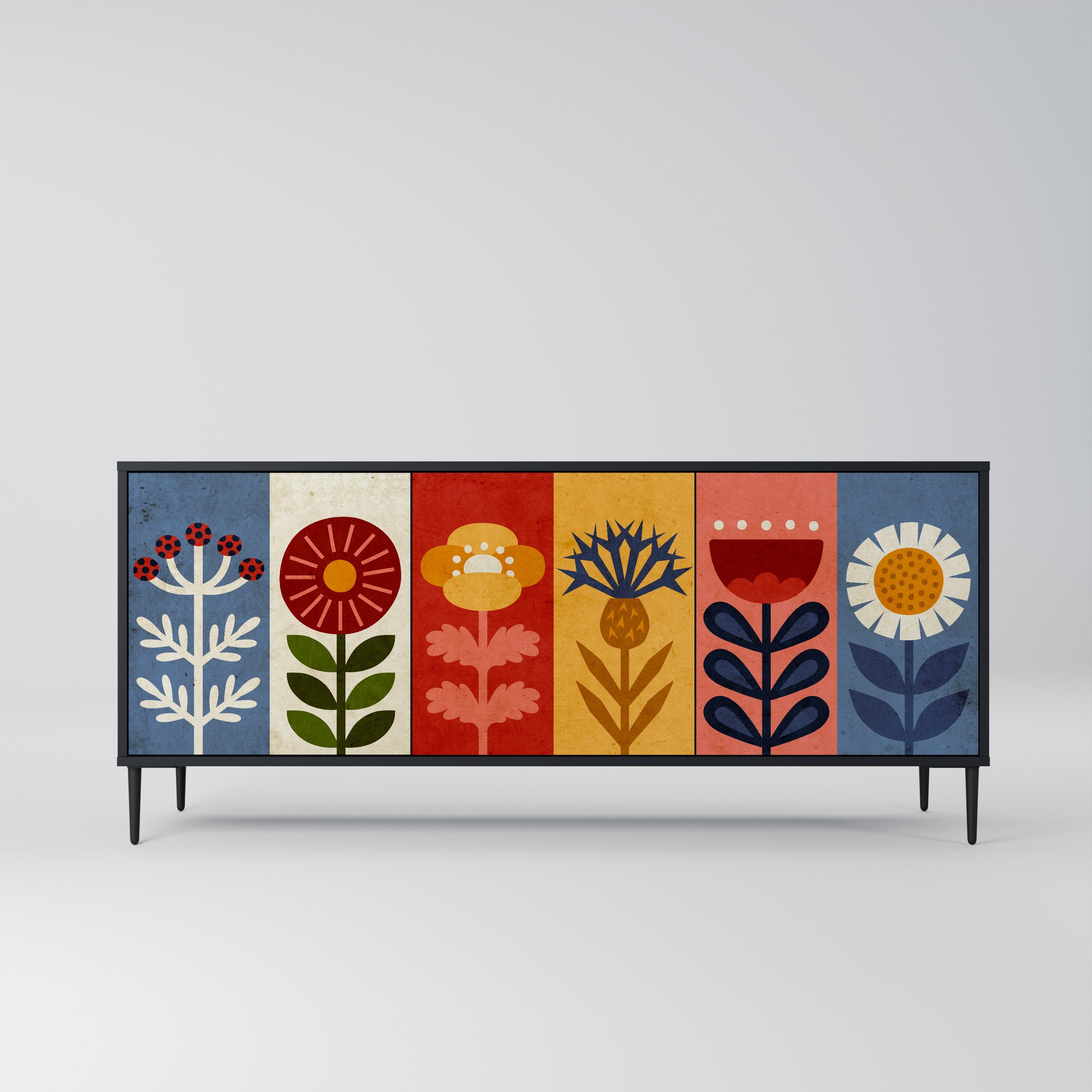 SCANDIC FLOWERET 3-türiges Sideboard in Schwarz