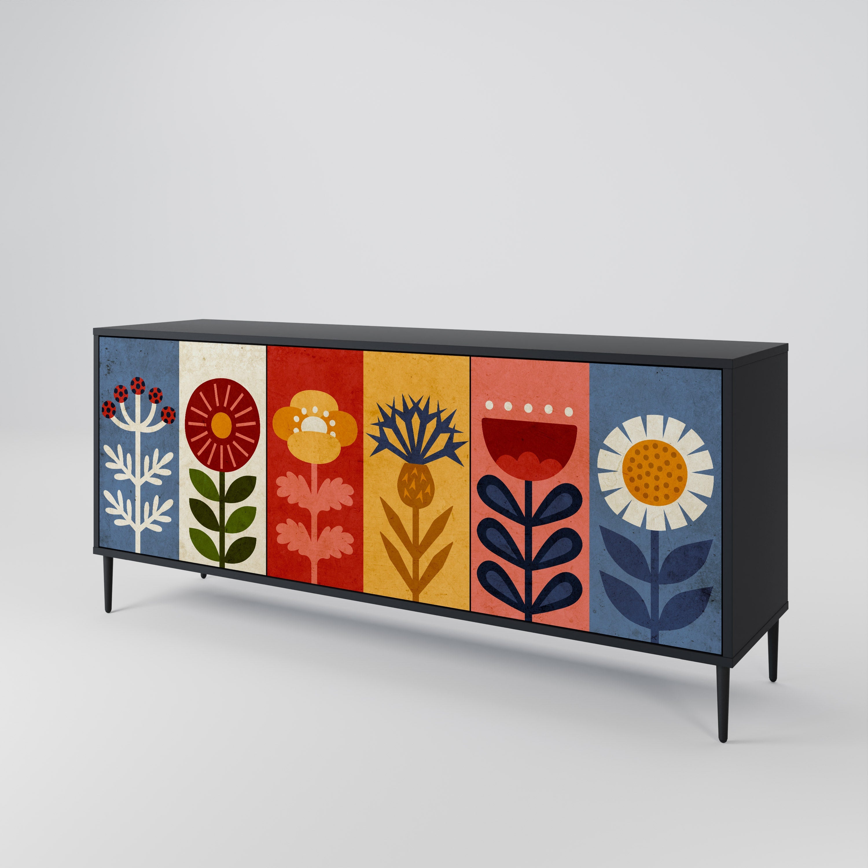 SCANDIC FLOWERET 3-türiges Sideboard in Schwarz
