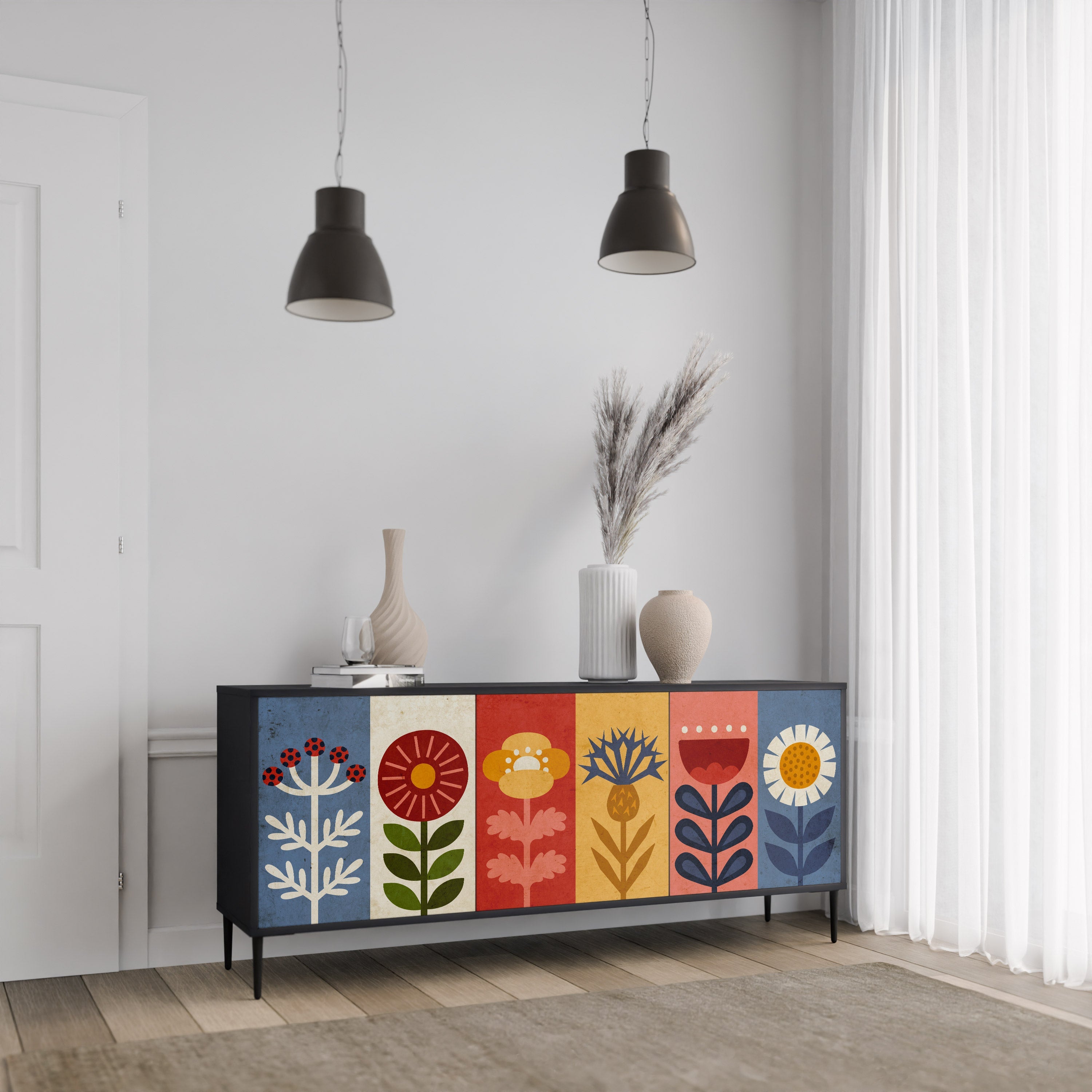 SCANDIC FLOWERET 3-türiges Sideboard in Schwarz