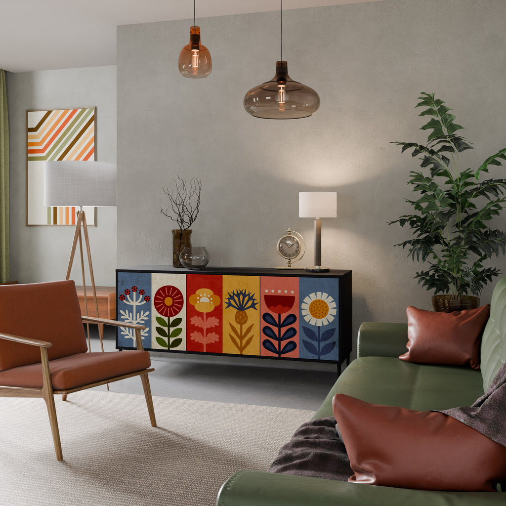 SCANDIC FLOWERET 3-türiges Sideboard in Schwarz