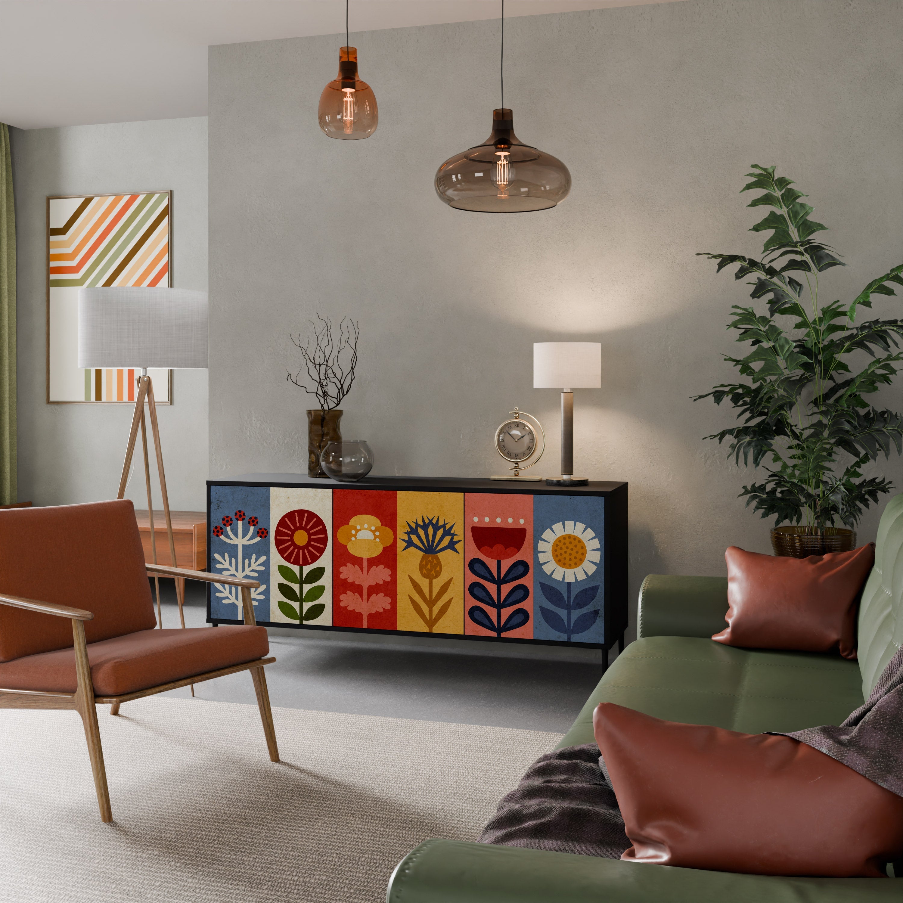 SCANDIC FLOWERET 3-türiges Sideboard in Schwarz