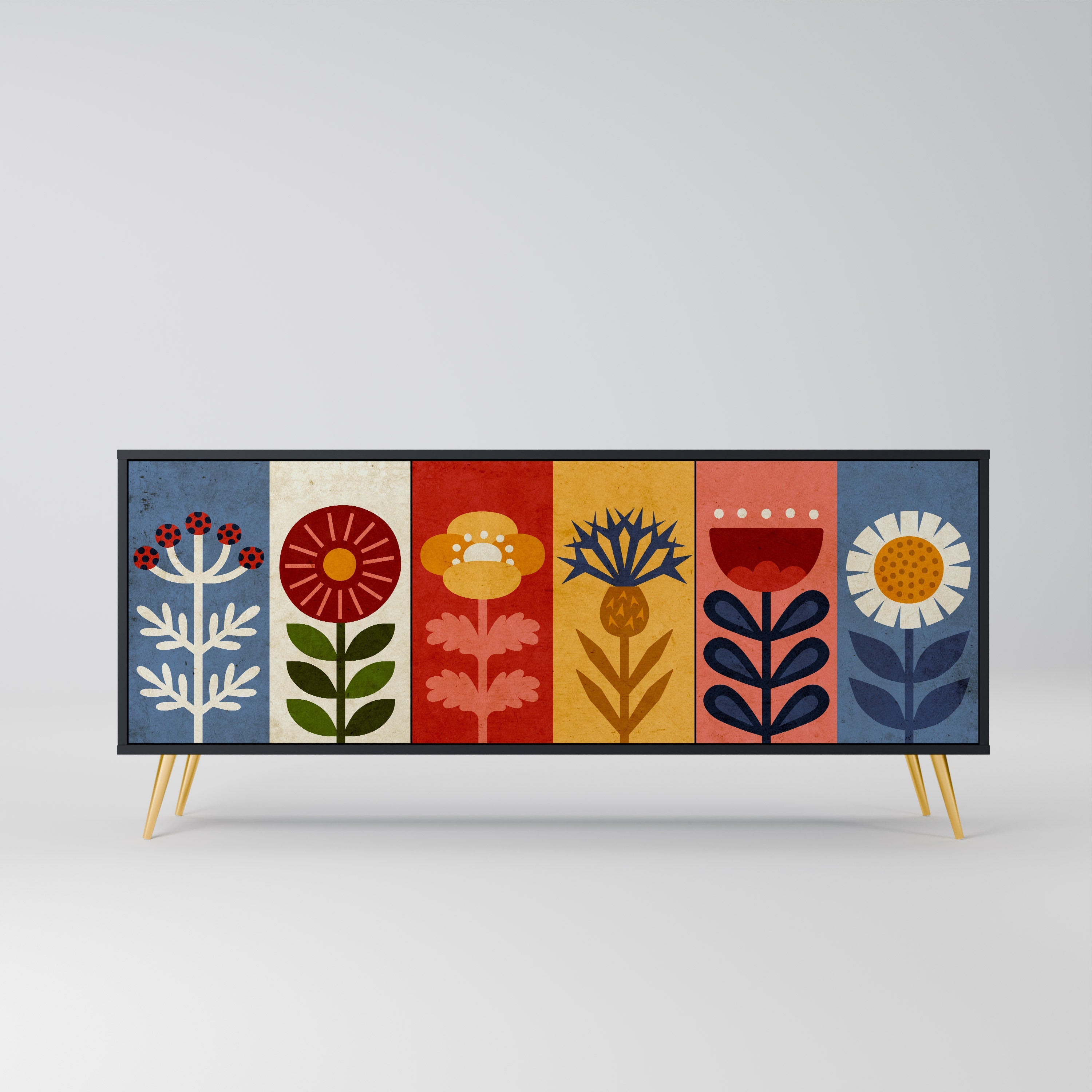 SCANDIC FLOWERET 3-türiges Sideboard in Schwarz