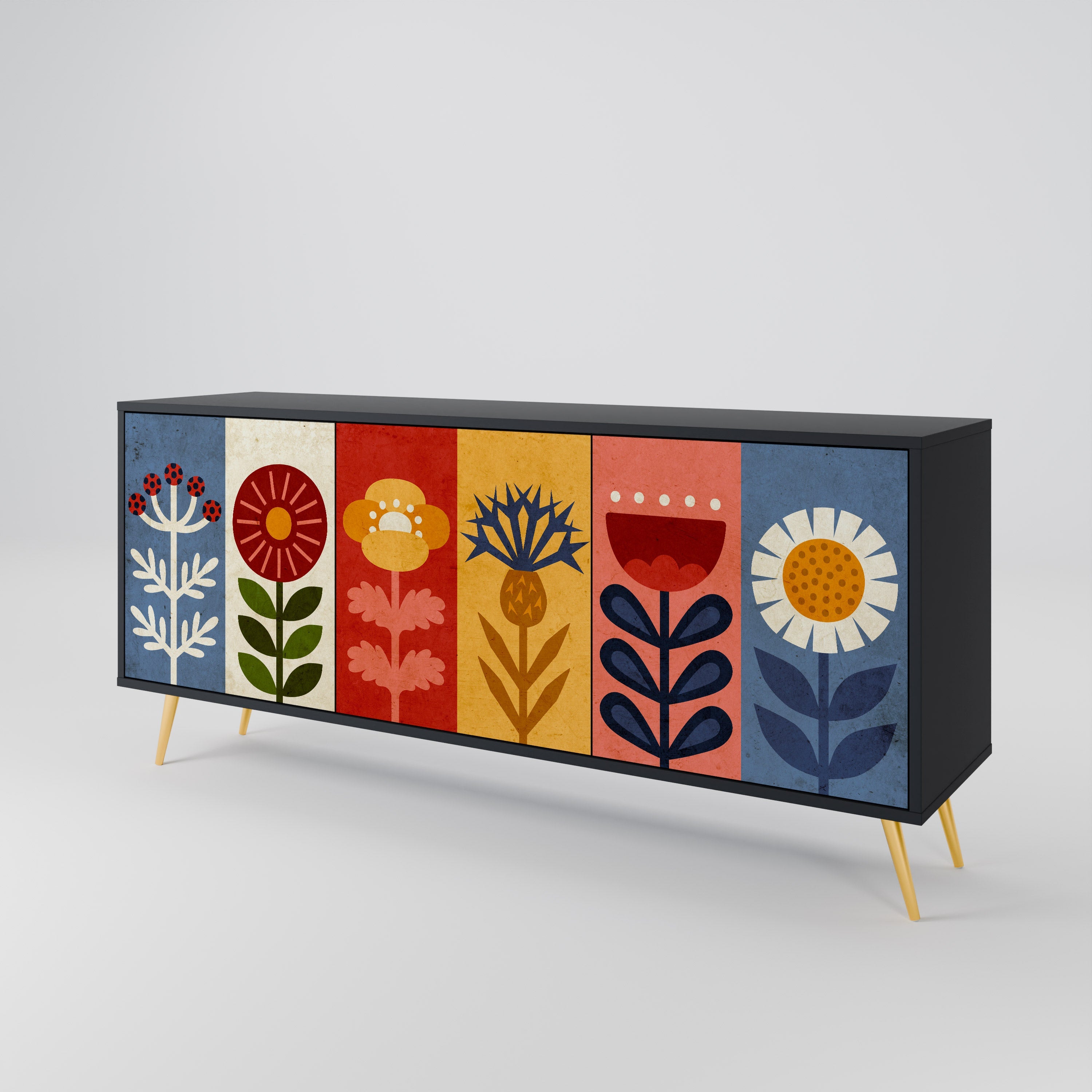 SCANDIC FLOWERET 3-türiges Sideboard in Schwarz