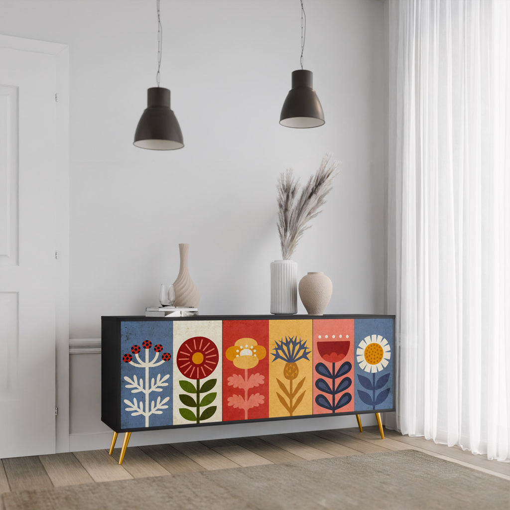 SCANDIC FLOWERET 3-türiges Sideboard in Schwarz