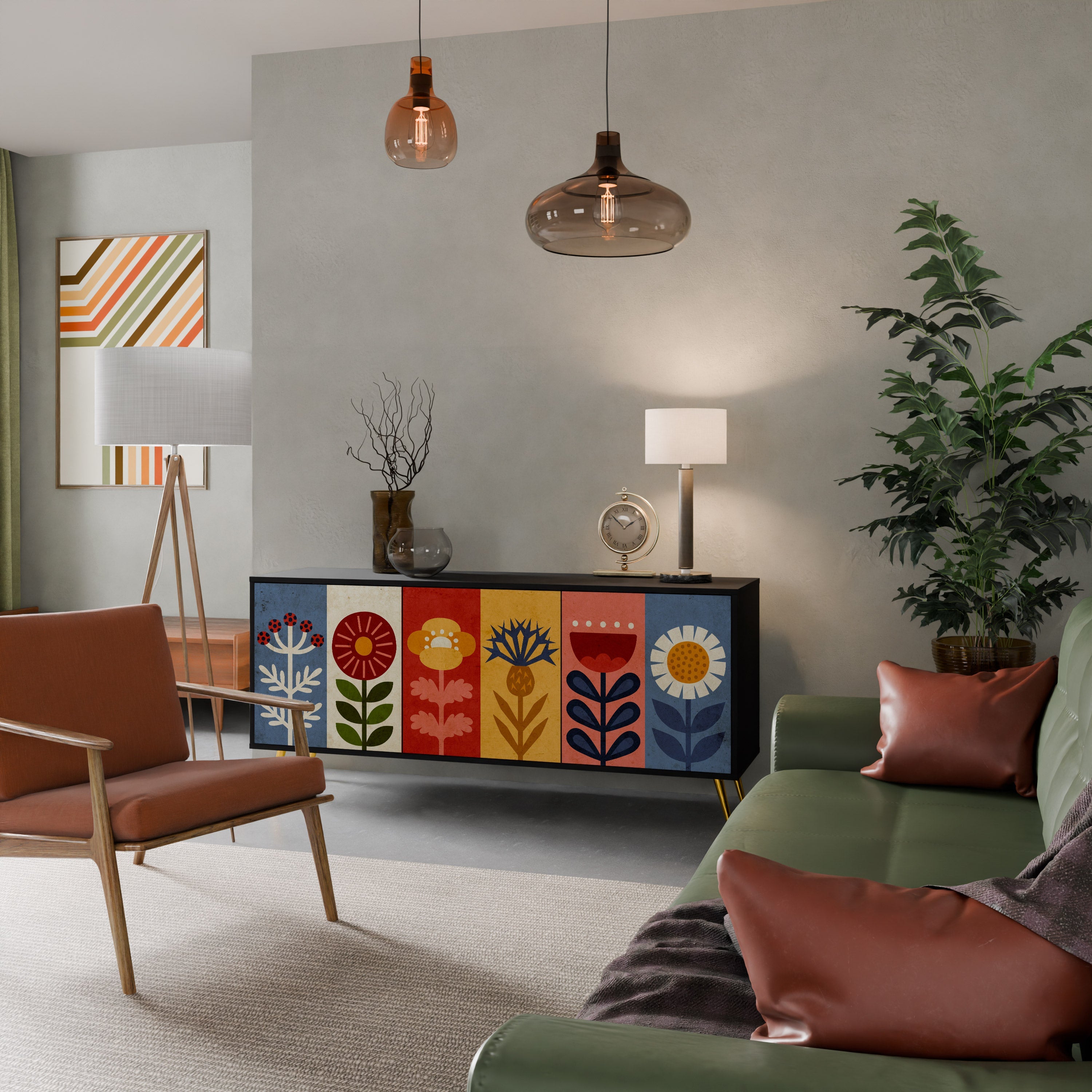 SCANDIC FLOWERET 3-türiges Sideboard in Schwarz