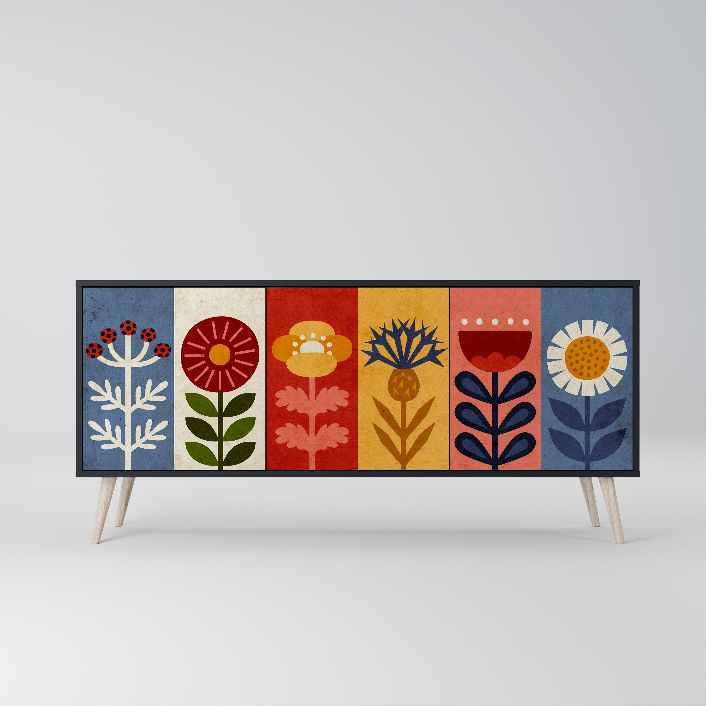 SCANDIC FLOWERET 3-türiges Sideboard in Schwarz