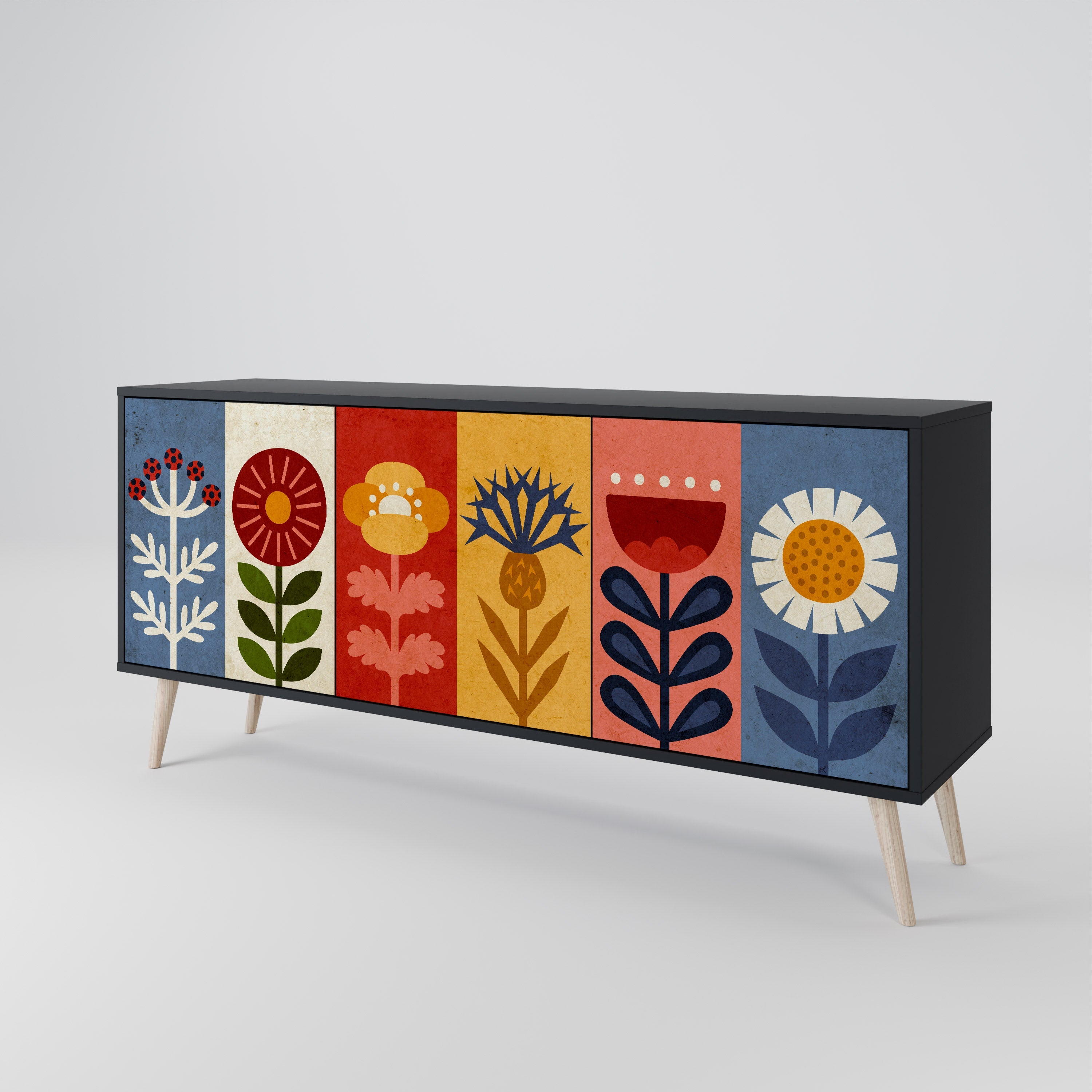 SCANDIC FLOWERET 3-türiges Sideboard in Schwarz