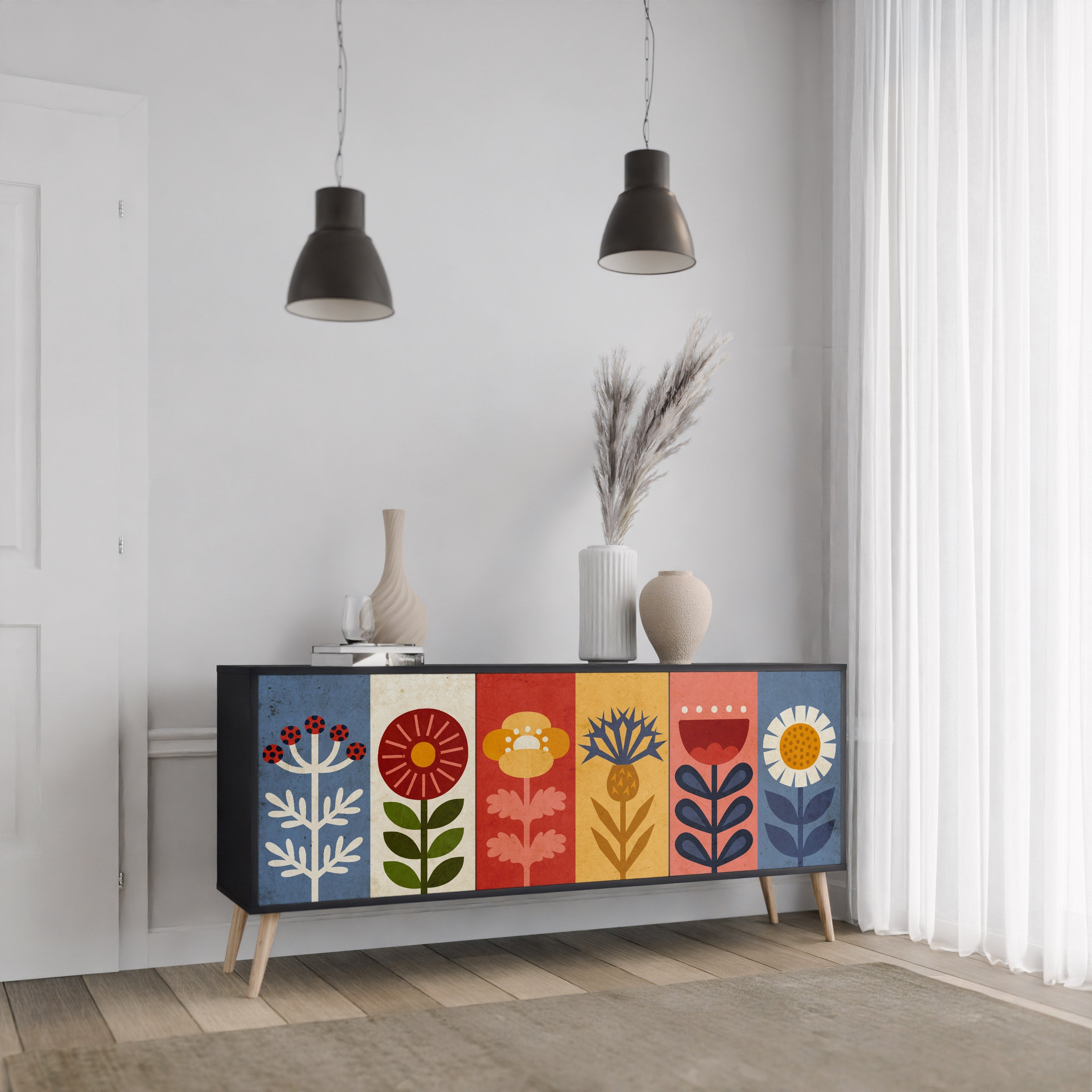 SCANDIC FLOWERET 3-türiges Sideboard in Schwarz