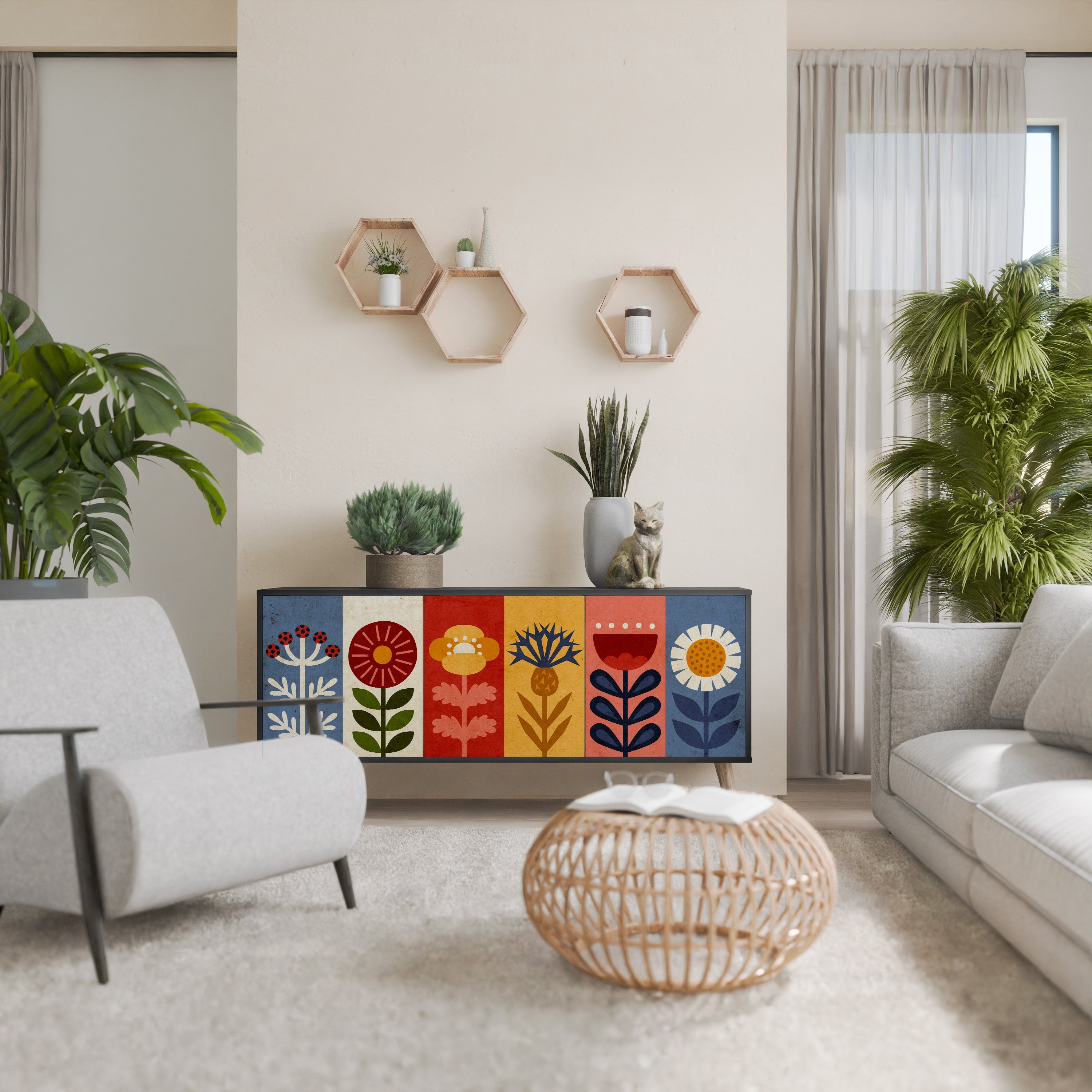 SCANDIC FLOWERET 3-türiges Sideboard in Schwarz