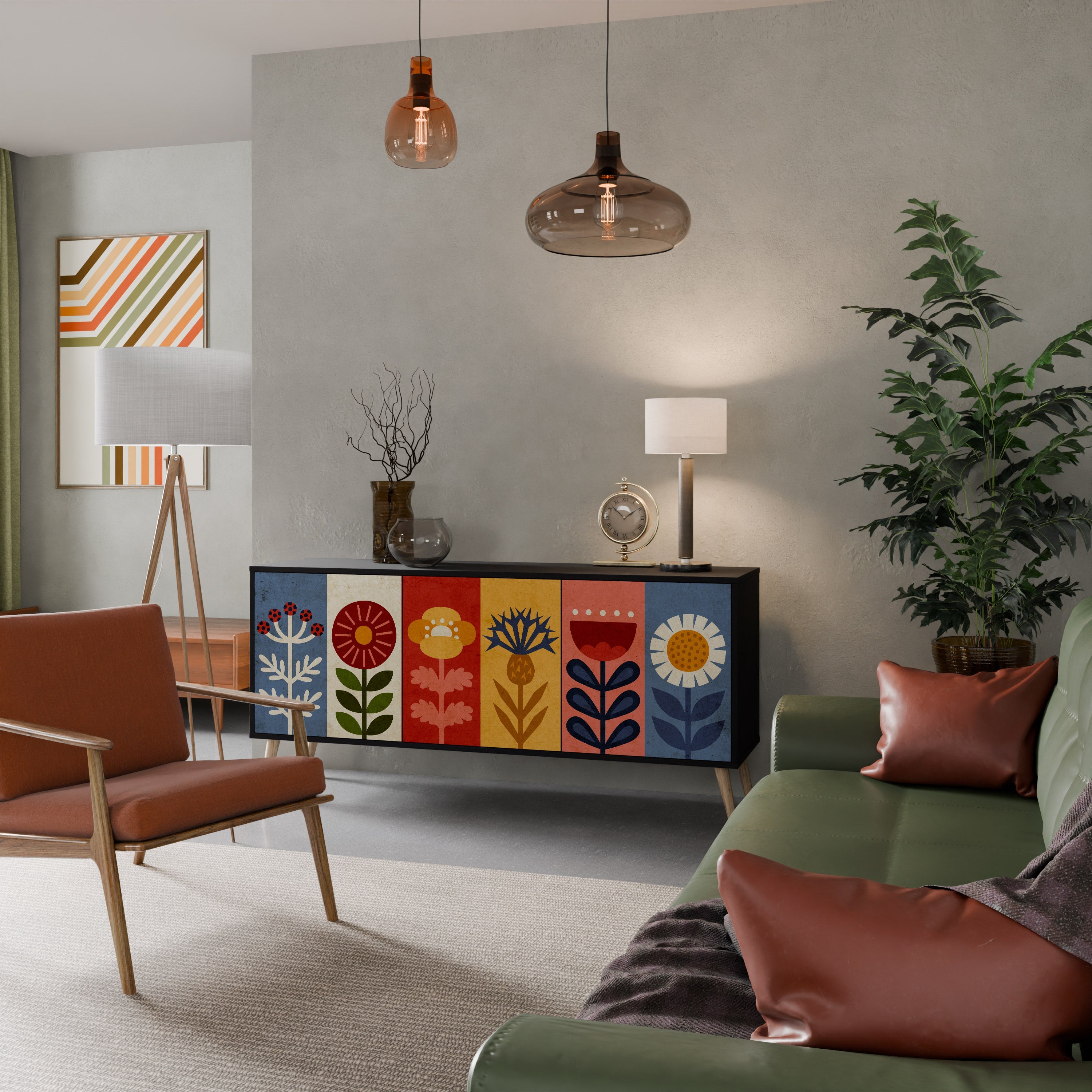 SCANDIC FLOWERET 3-türiges Sideboard in Schwarz