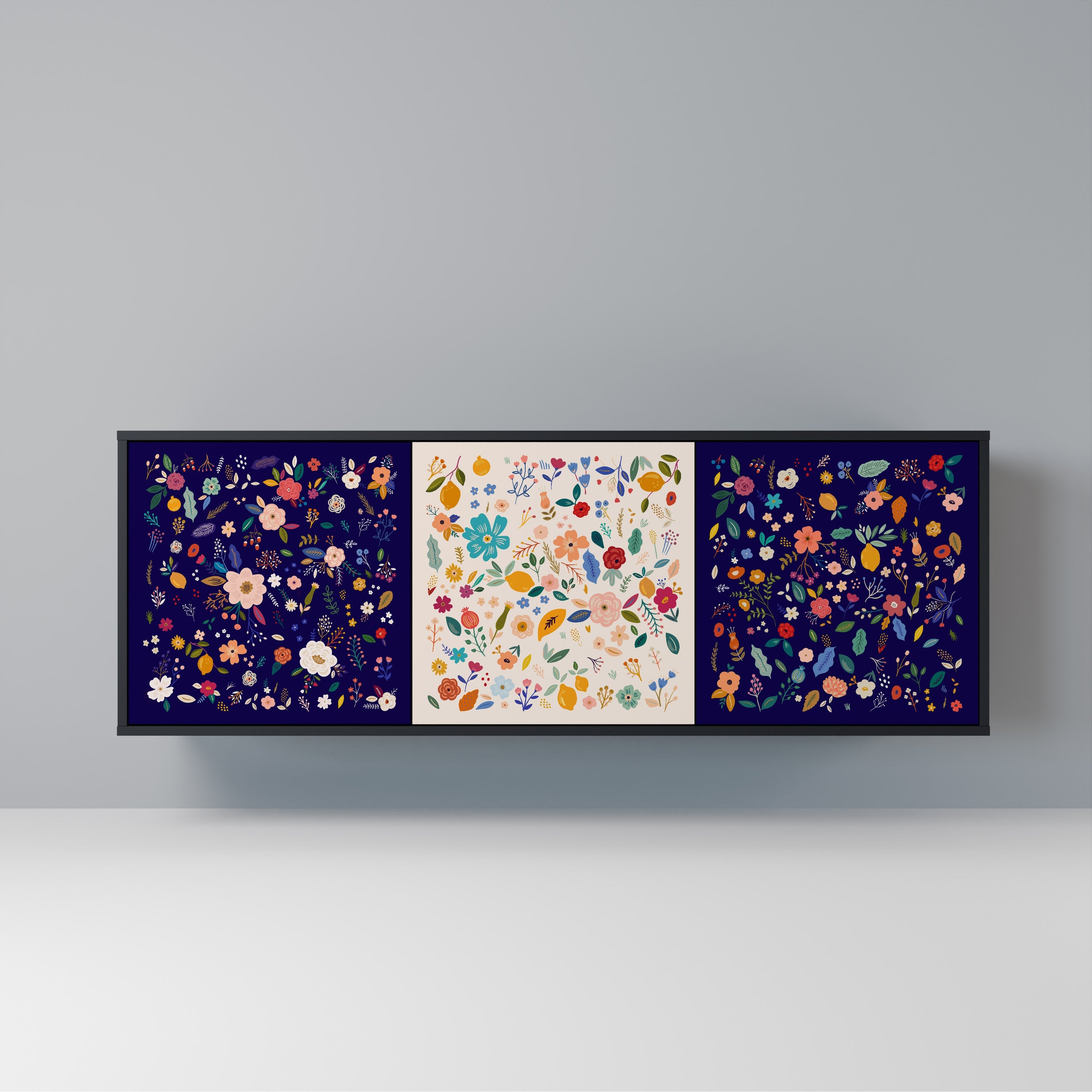 FLORAL COMBINATION 3-türiges Sideboard in Schwarz