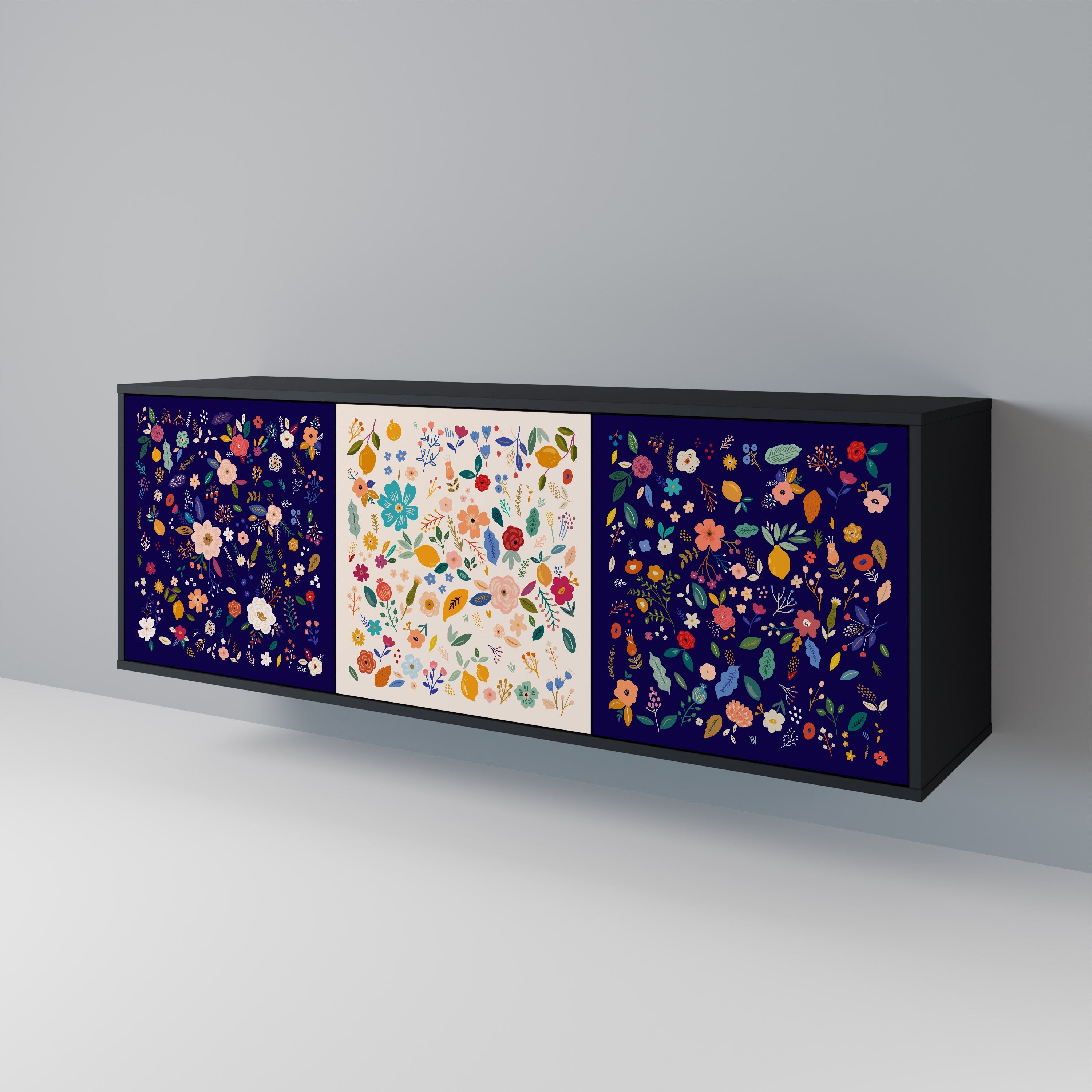 FLORAL COMBINATION 3-türiges Sideboard in Schwarz