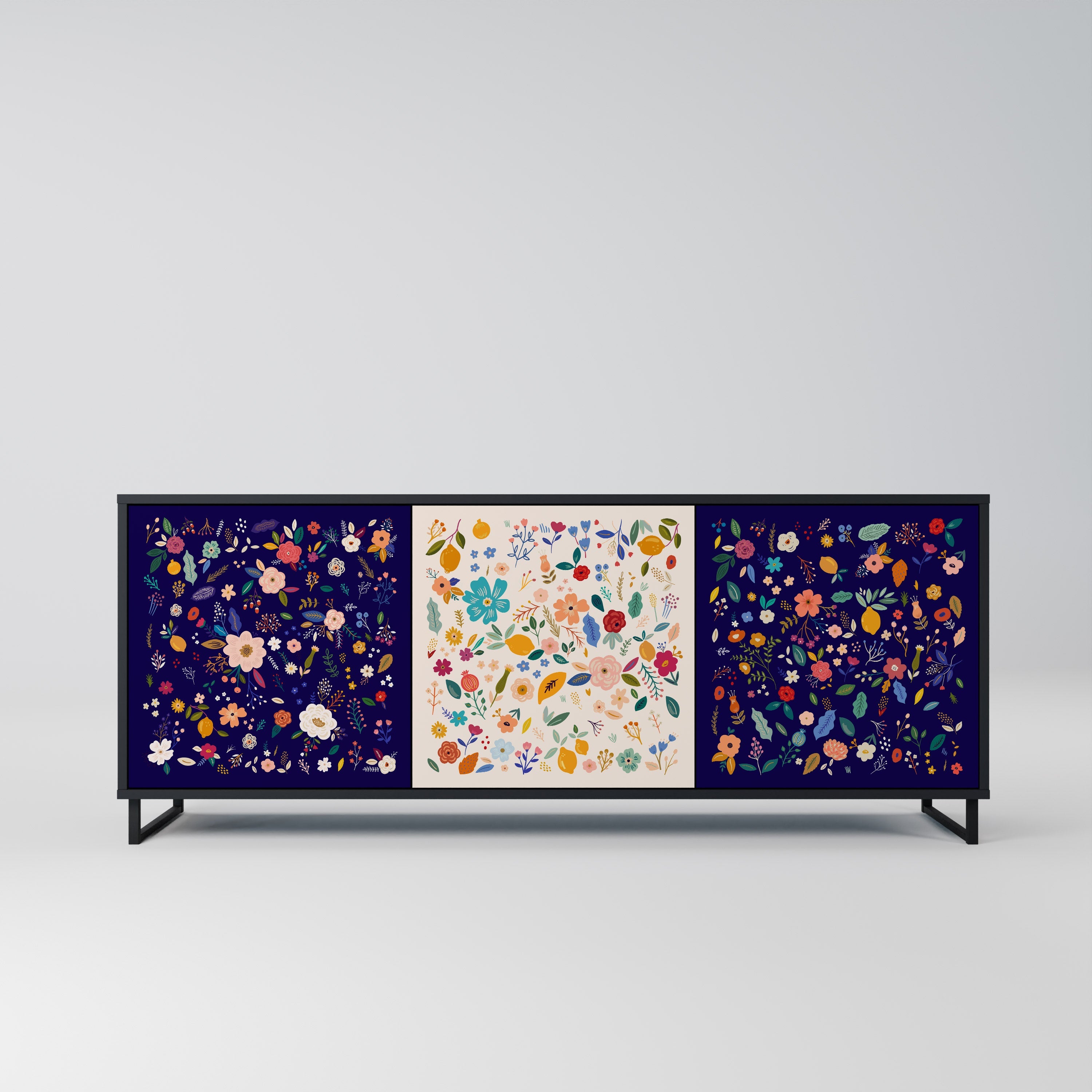 FLORAL COMBINATION 3-türiges Sideboard in Schwarz