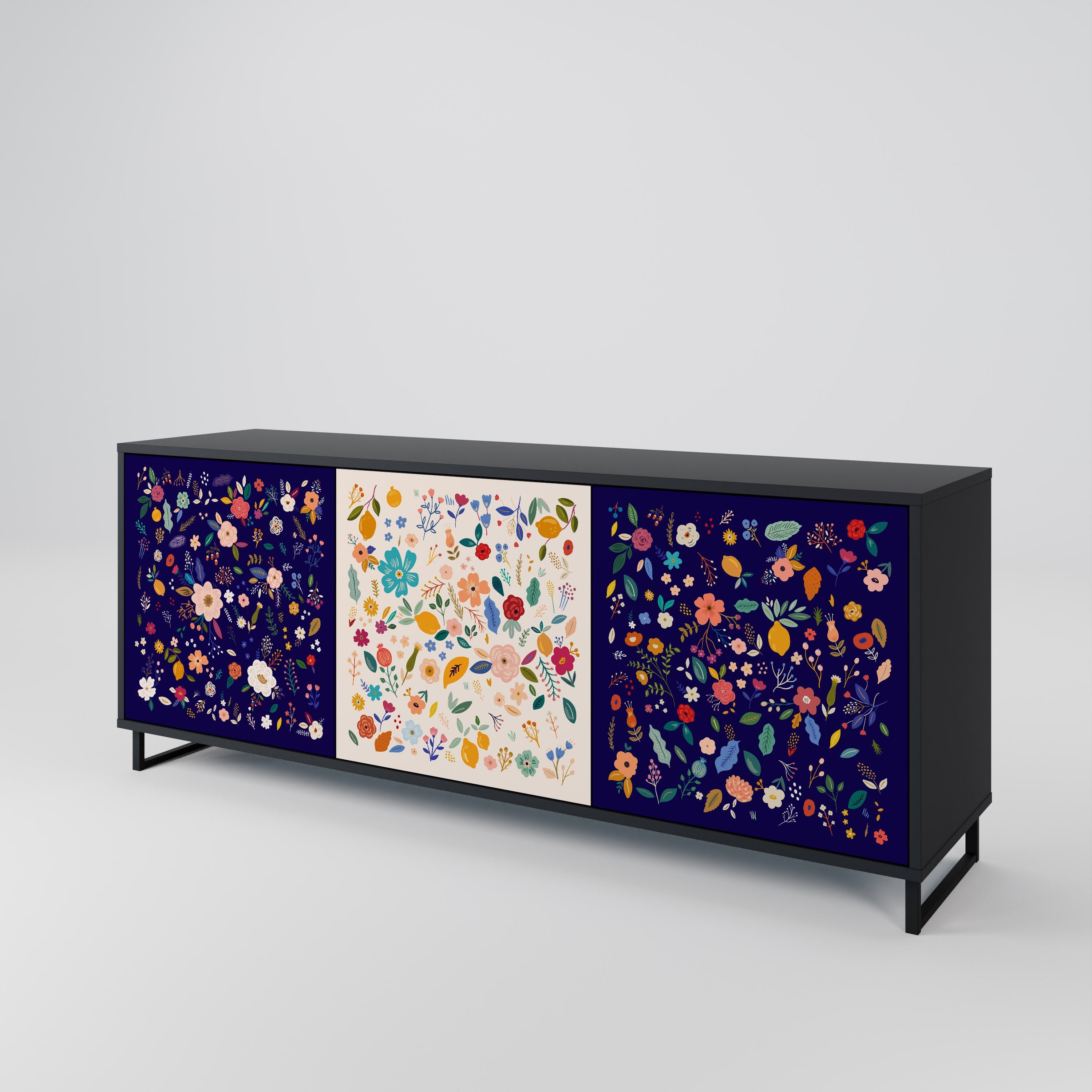 FLORAL COMBINATION 3-türiges Sideboard in Schwarz