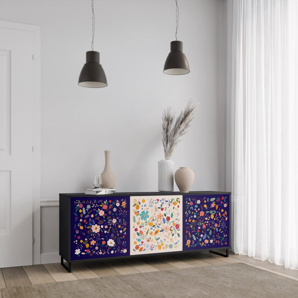 FLORAL COMBINATION 3-türiges Sideboard in Schwarz