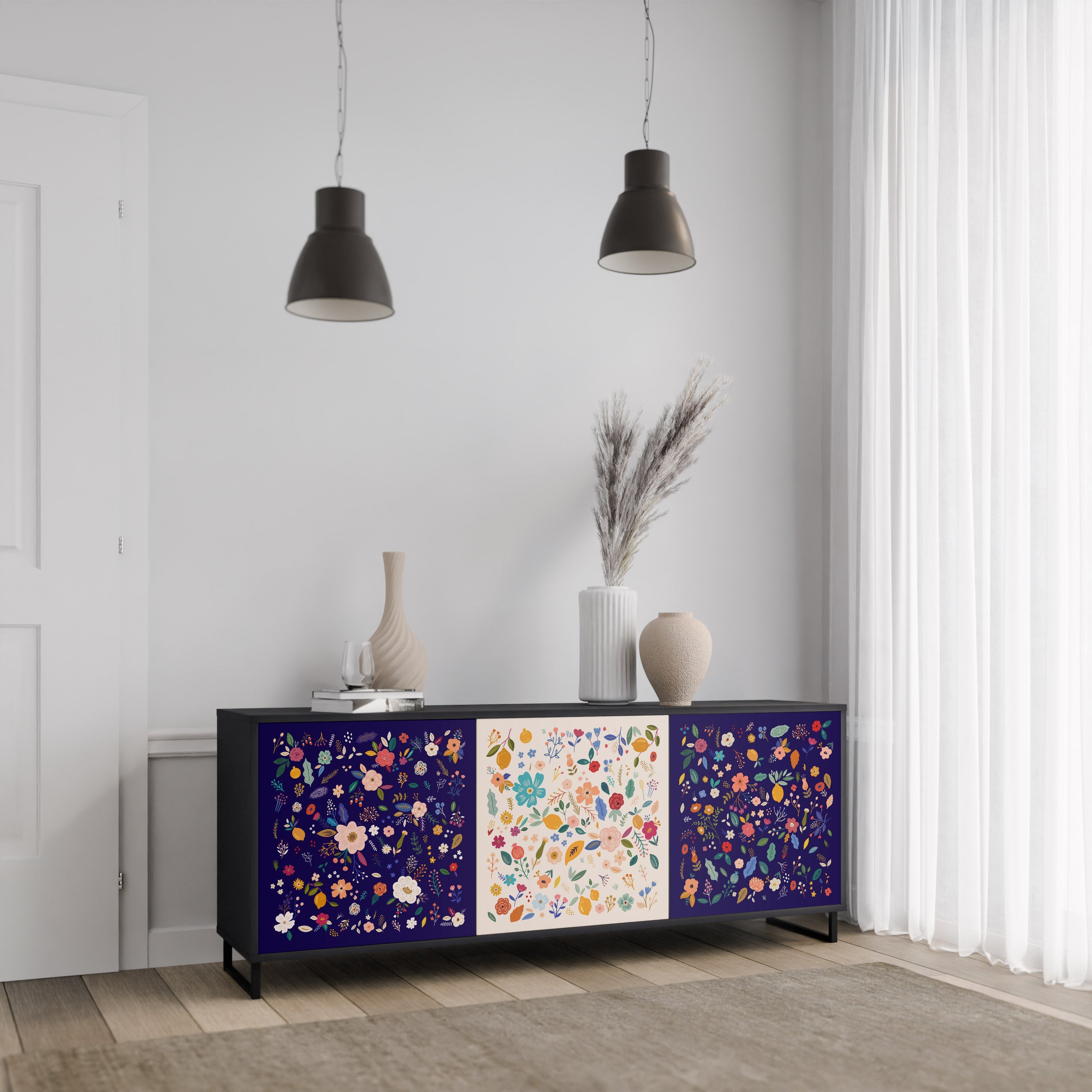 FLORAL COMBINATION 3-türiges Sideboard in Schwarz