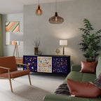 FLORAL COMBINATION 3-Door Sideboard in Black Finish