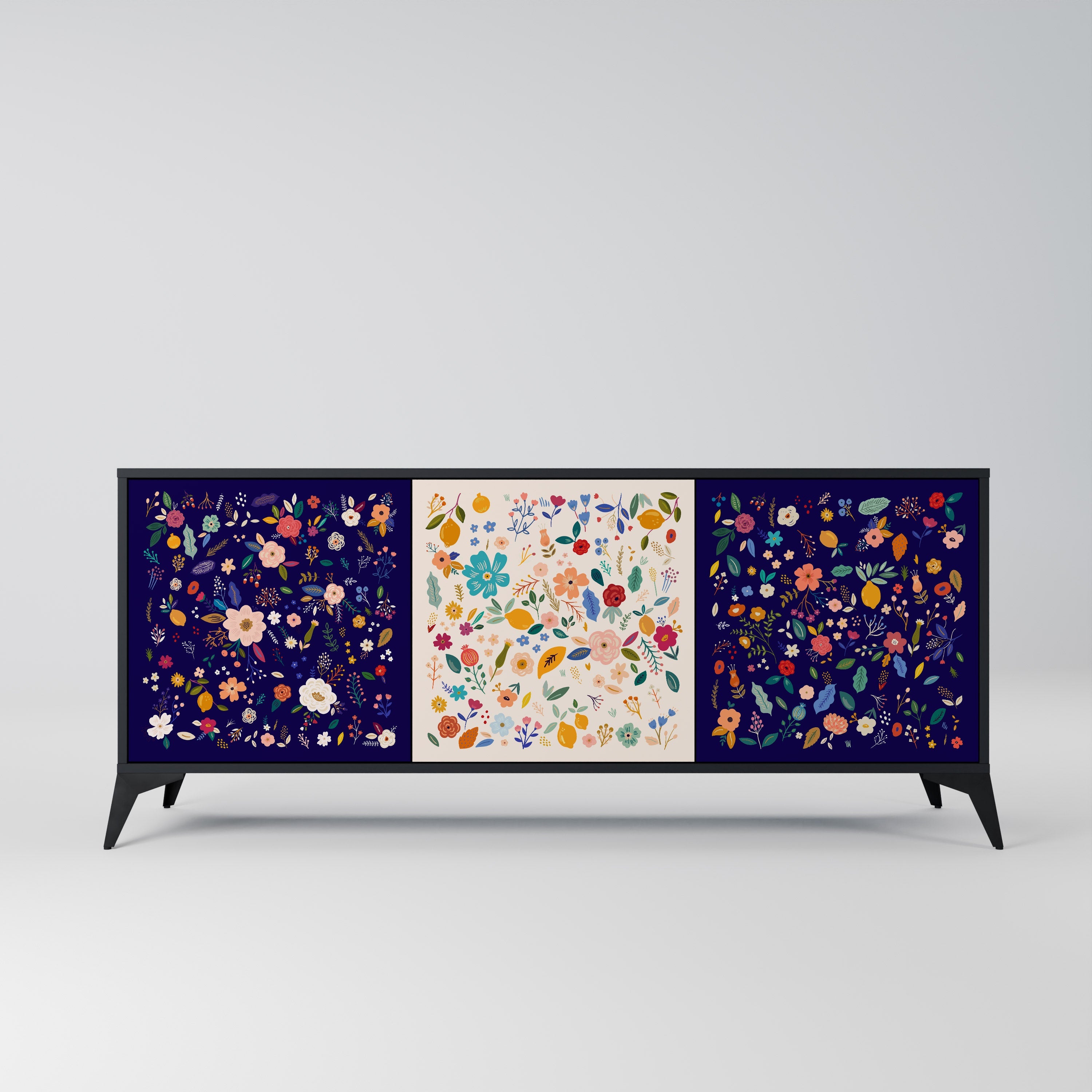 FLORAL COMBINATION 3-türiges Sideboard in Schwarz