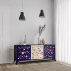 FLORAL COMBINATION 3-Door Sideboard in Black Finish