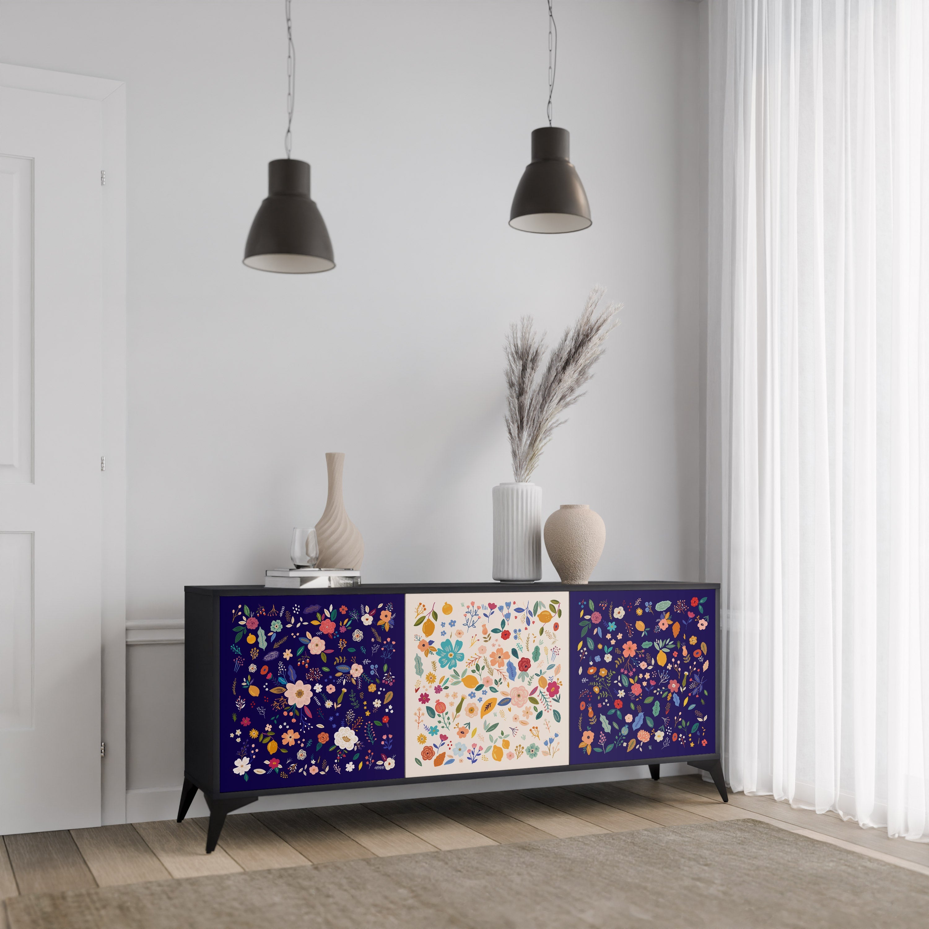 FLORAL COMBINATION 3-türiges Sideboard in Schwarz