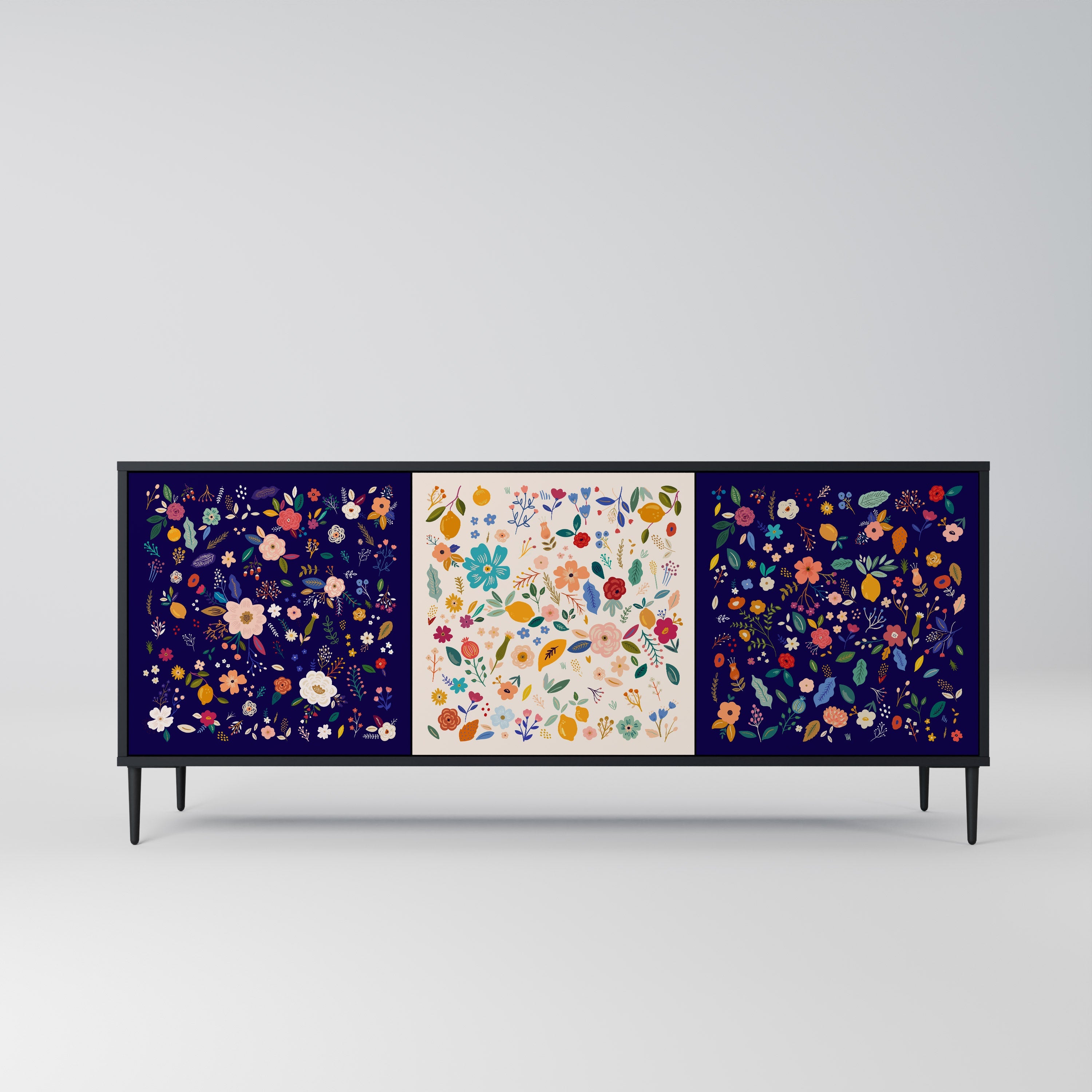 FLORAL COMBINATION 3-türiges Sideboard in Schwarz