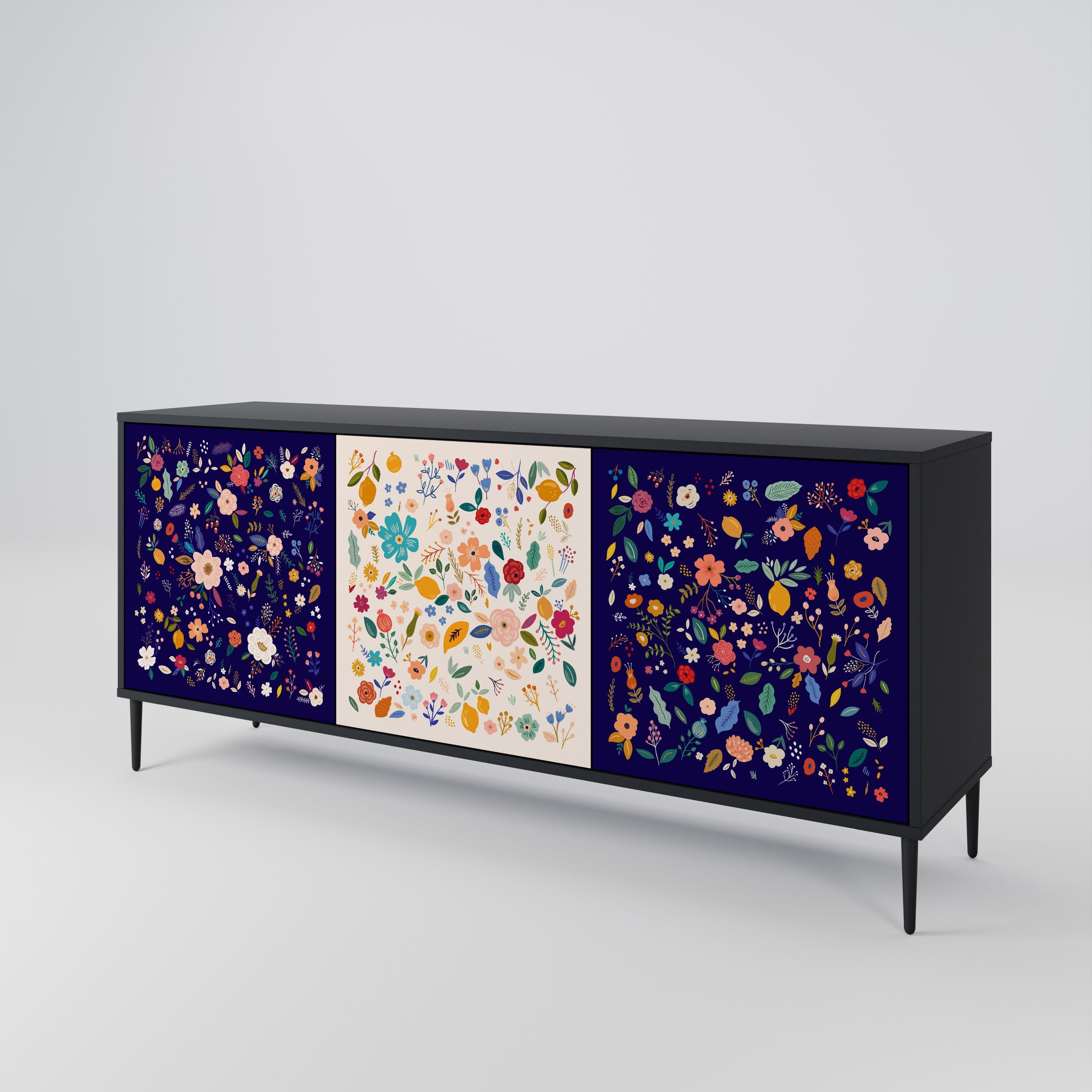 FLORAL COMBINATION 3-türiges Sideboard in Schwarz