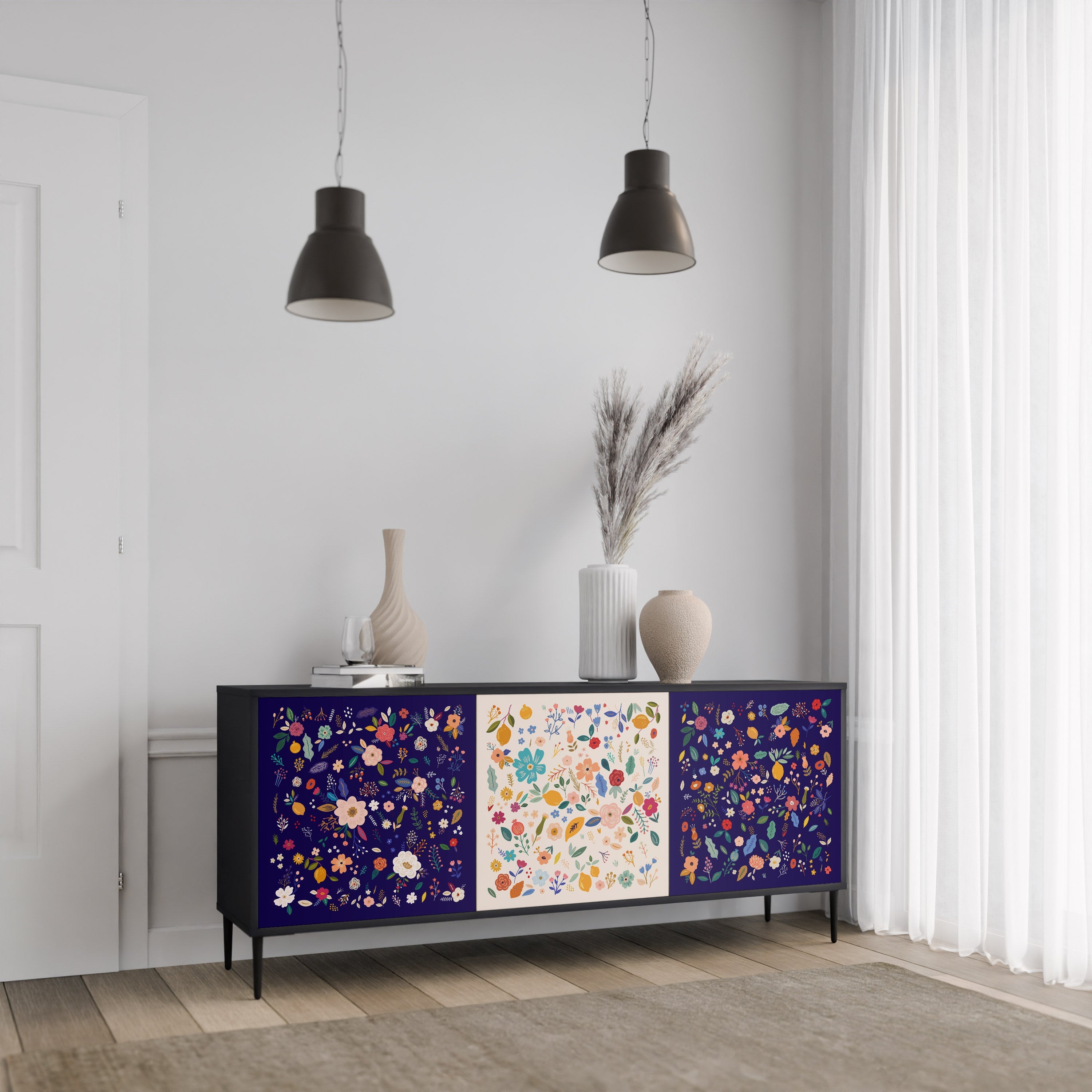 FLORAL COMBINATION 3-türiges Sideboard in Schwarz