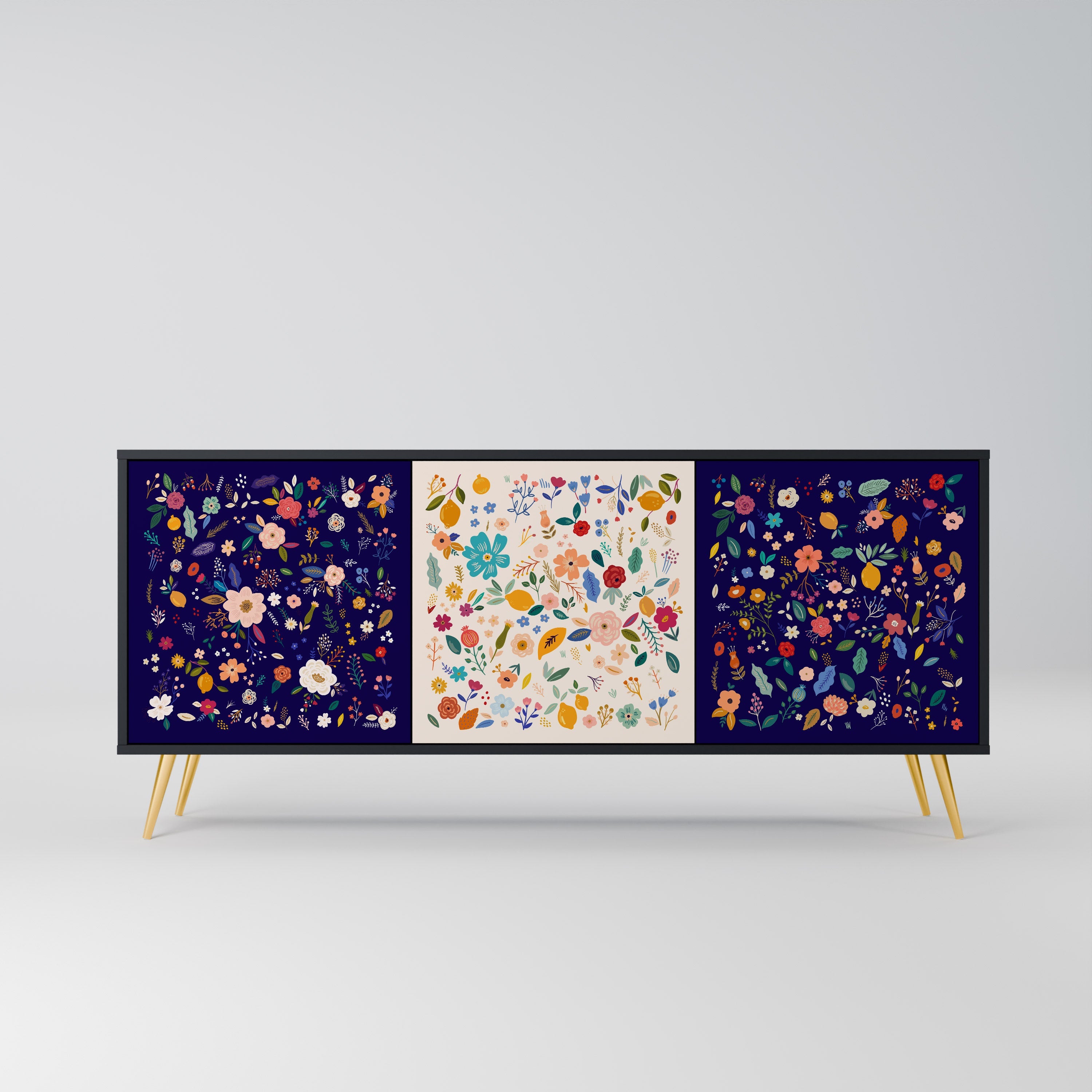 FLORAL COMBINATION 3-türiges Sideboard in Schwarz