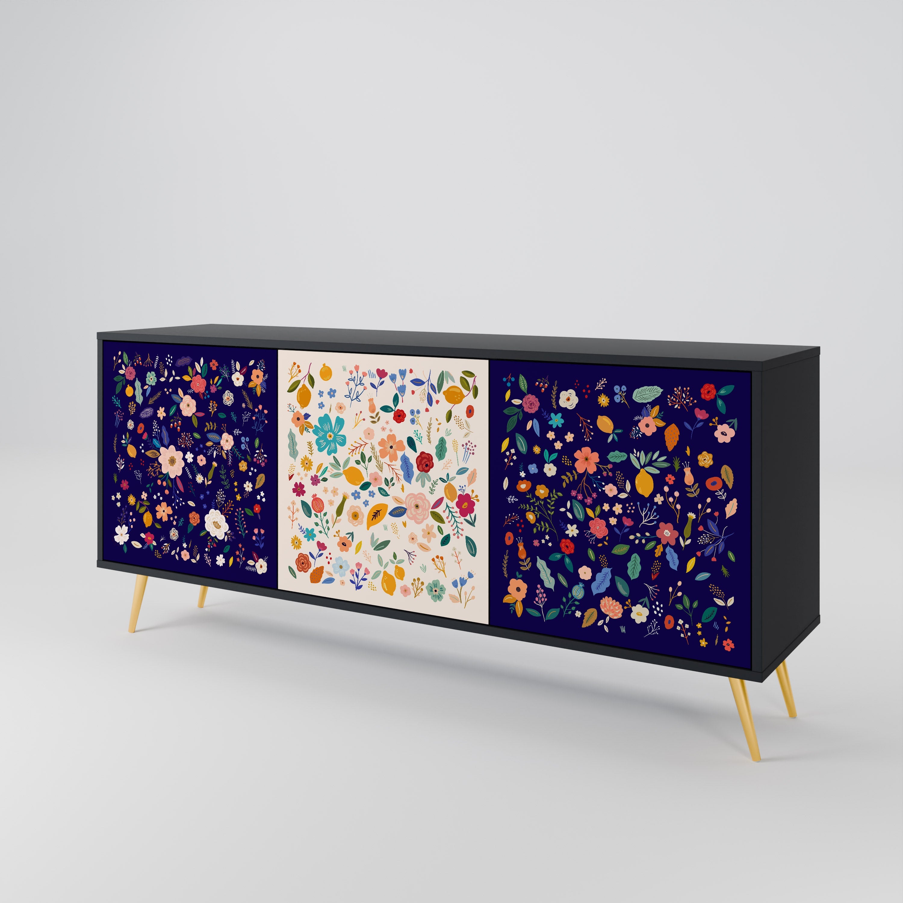 FLORAL COMBINATION 3-türiges Sideboard in Schwarz