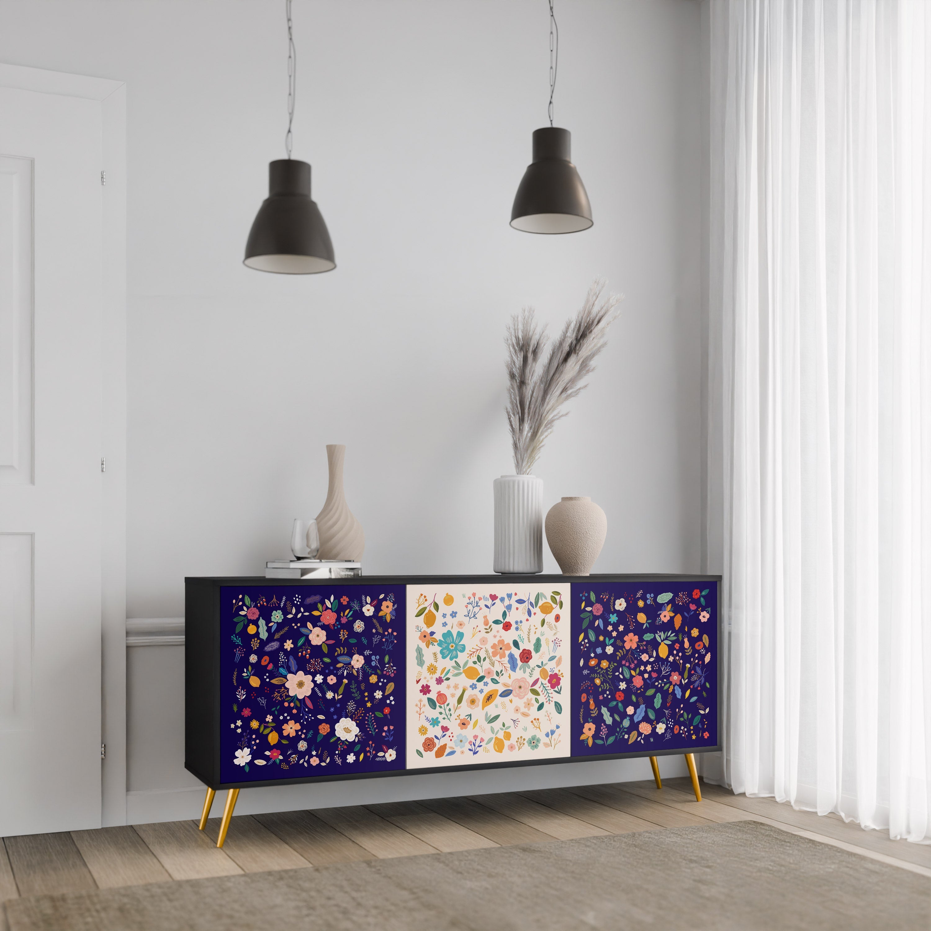 FLORAL COMBINATION 3-türiges Sideboard in Schwarz