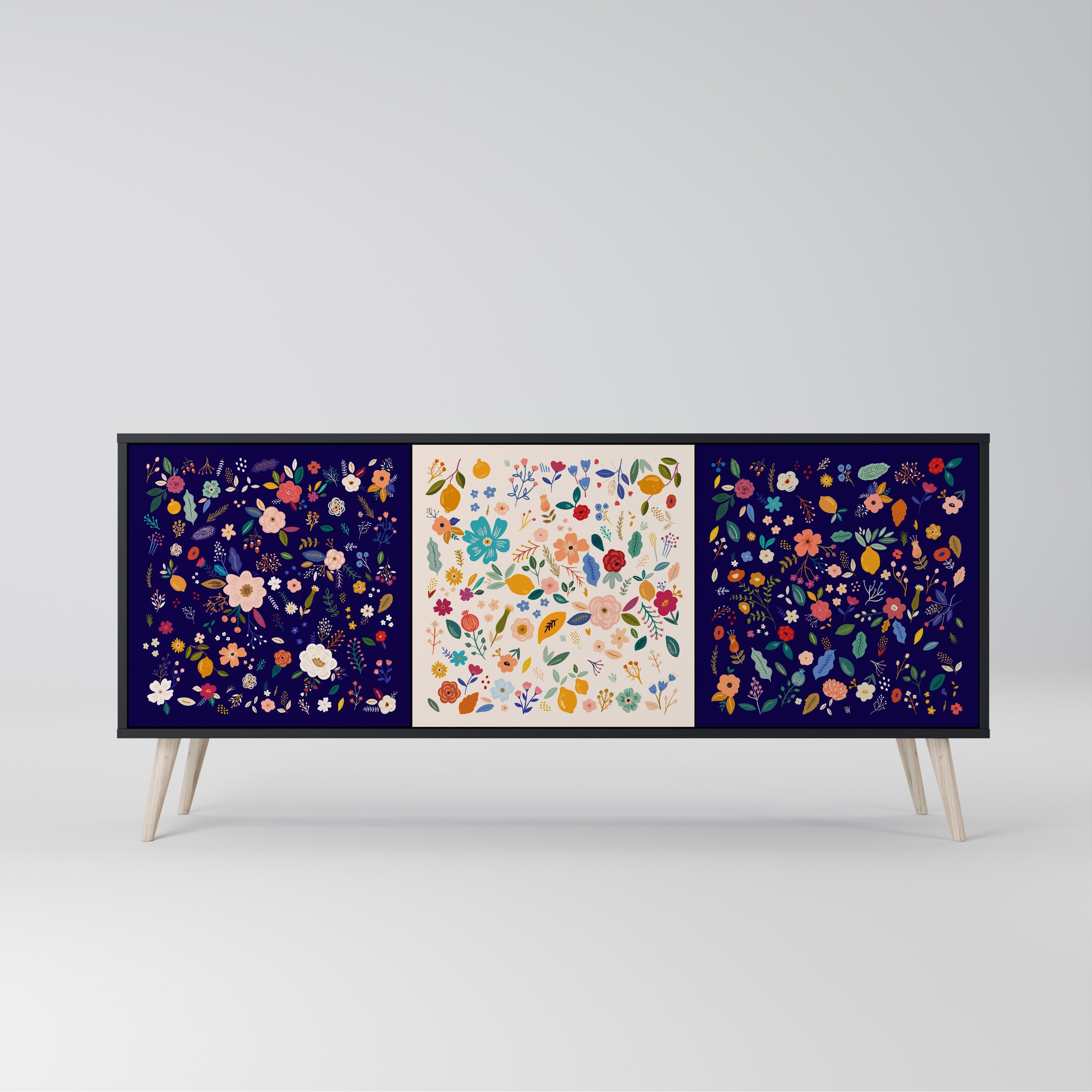 FLORAL COMBINATION 3-türiges Sideboard in Schwarz