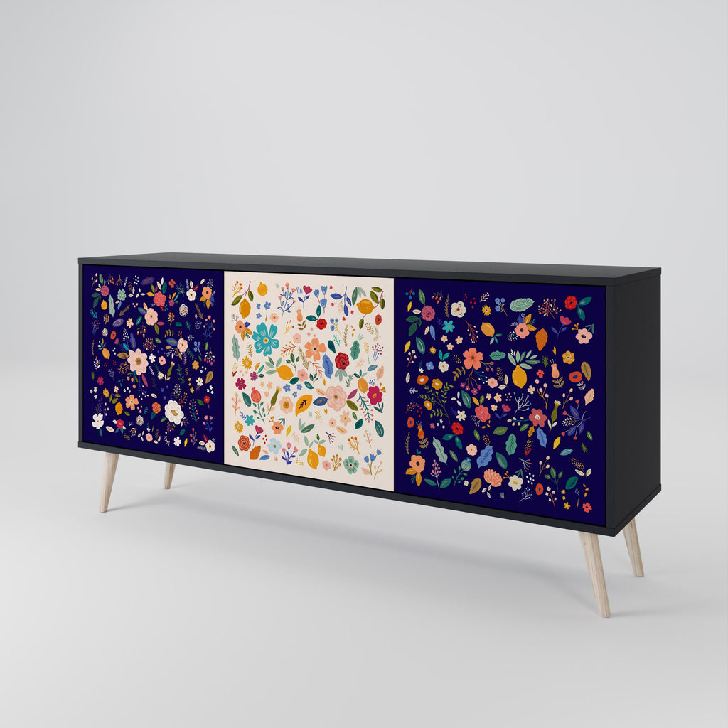 FLORAL COMBINATION 3-türiges Sideboard in Schwarz