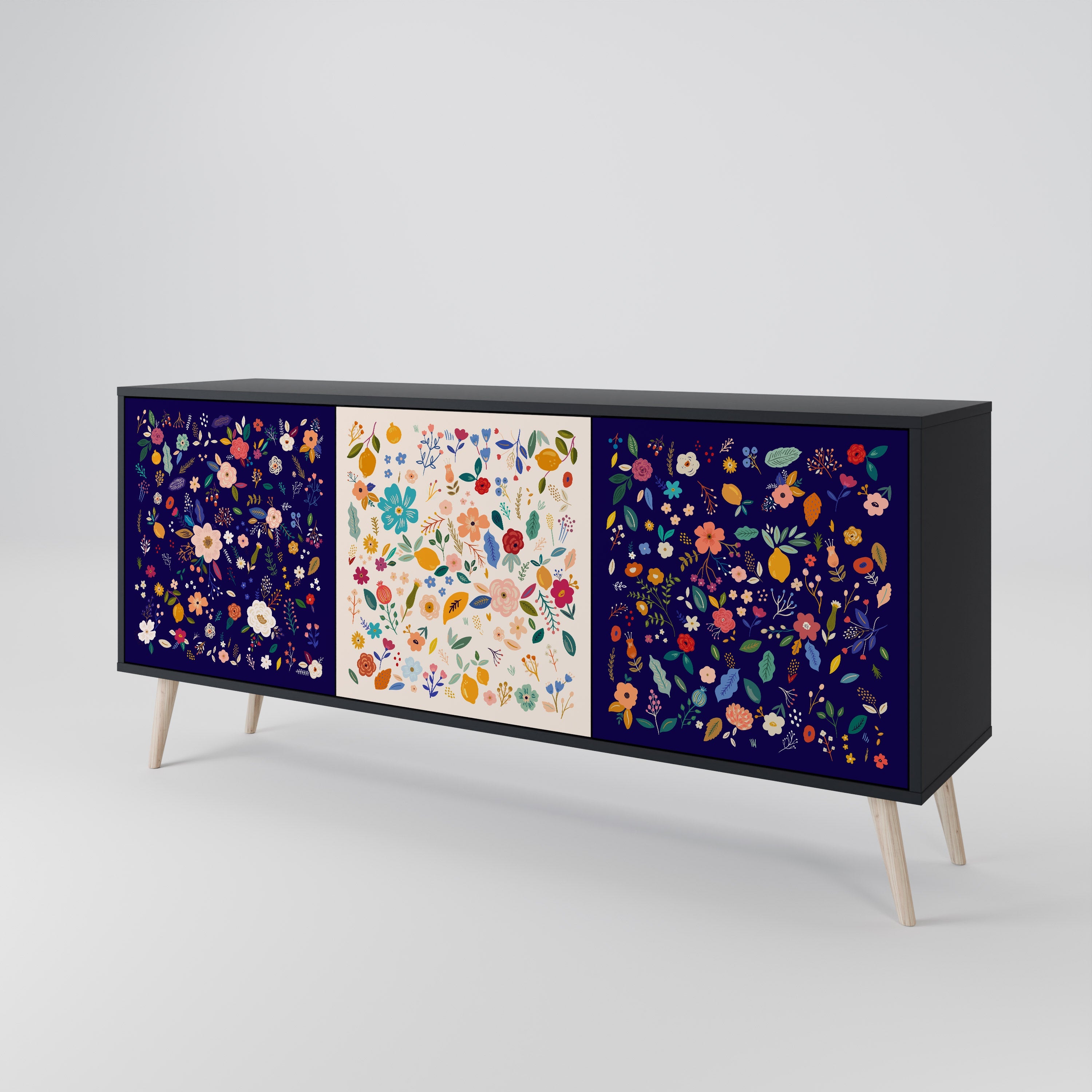 FLORAL COMBINATION 3-türiges Sideboard in Schwarz