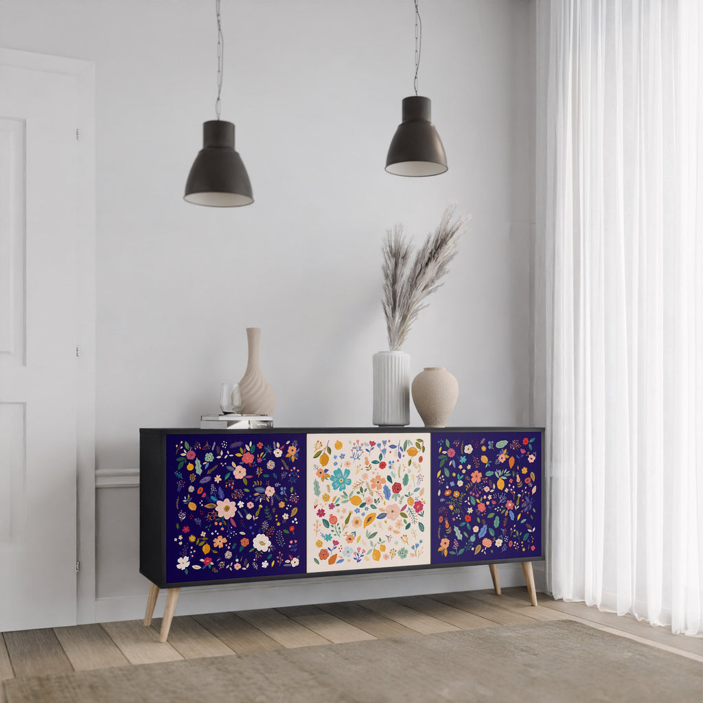 FLORAL COMBINATION 3-türiges Sideboard in Schwarz