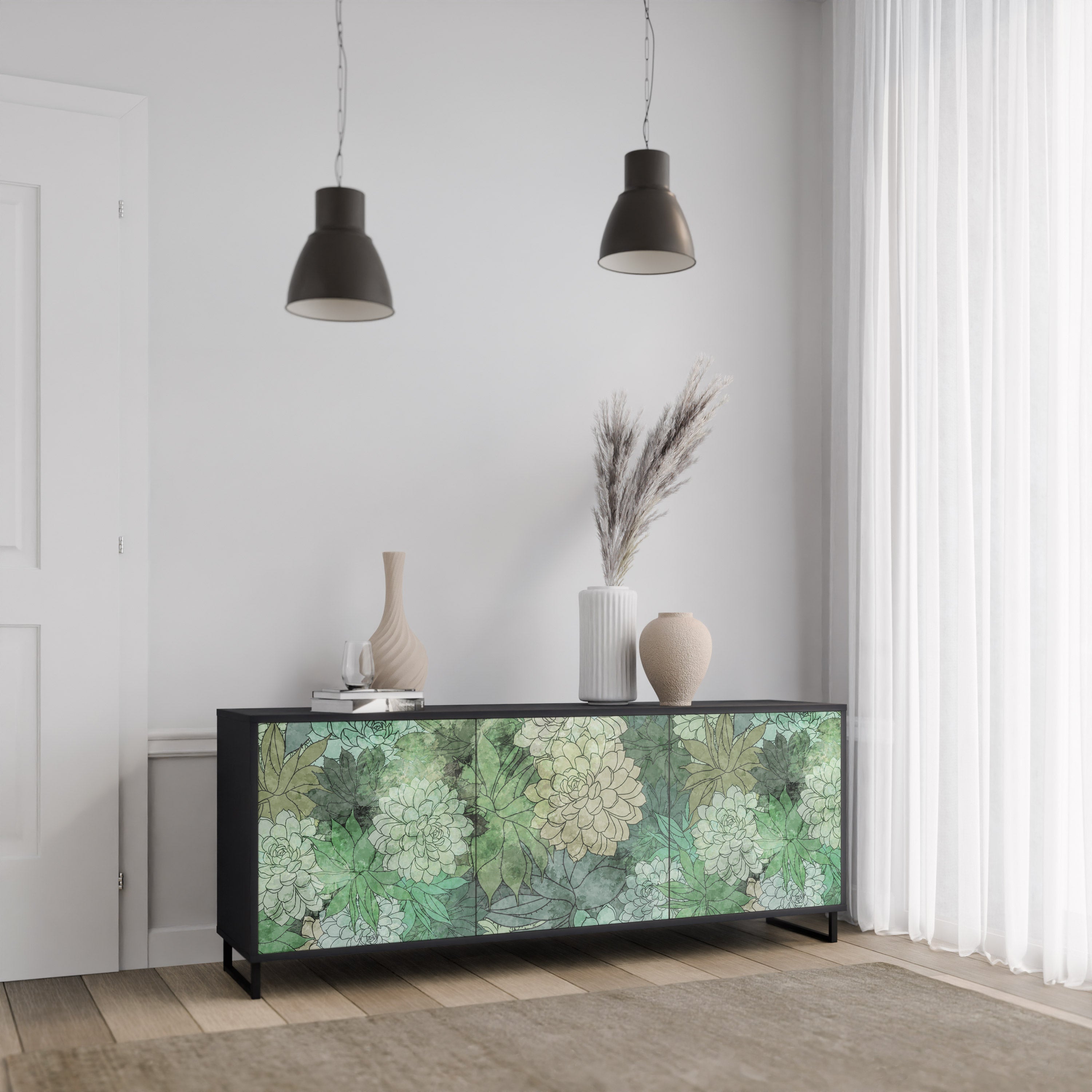 SUCCULENT CLUSTER 3-türiges Sideboard in Schwarz
