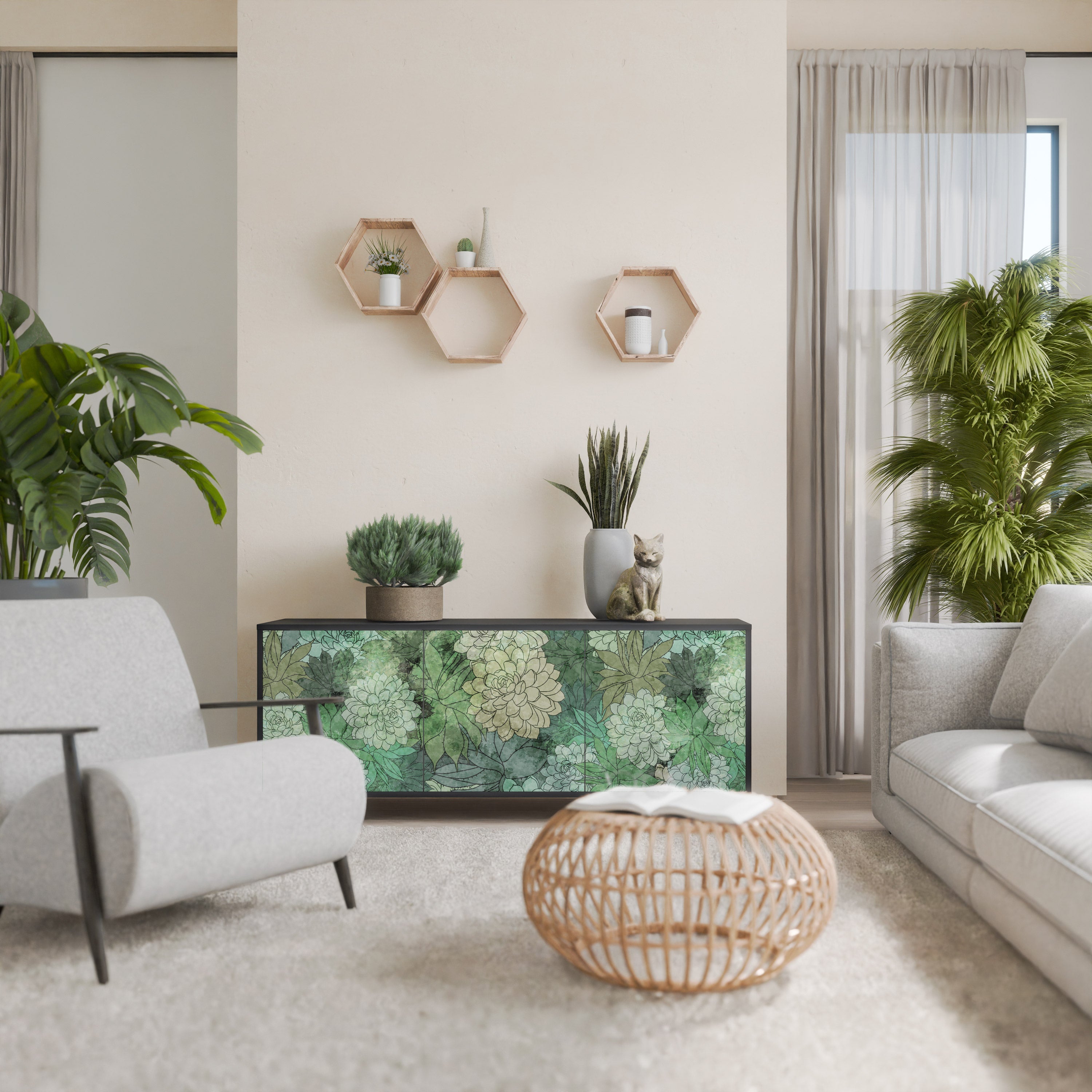 SUCCULENT CLUSTER 3-türiges Sideboard in Schwarz