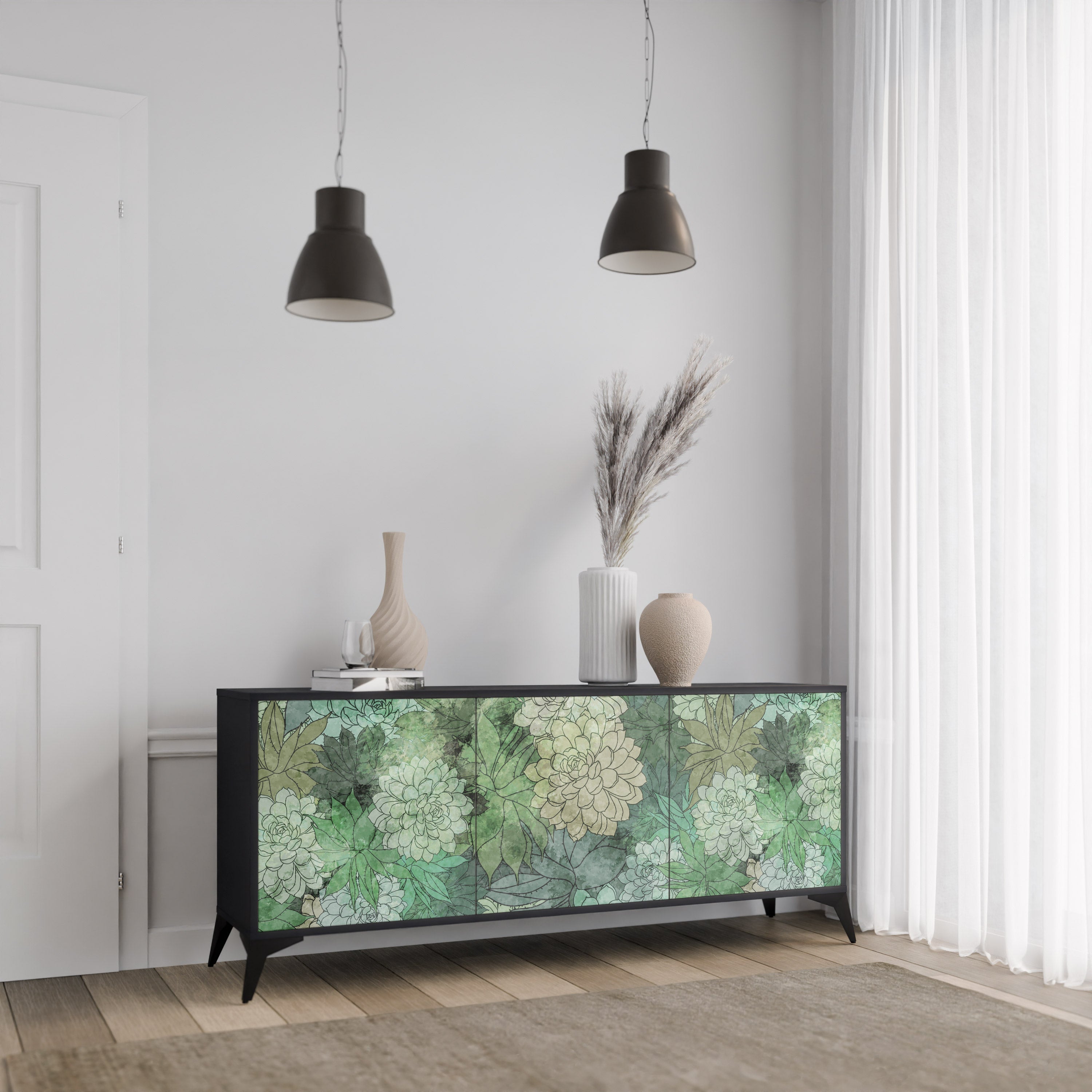 SUCCULENT CLUSTER 3-türiges Sideboard in Schwarz