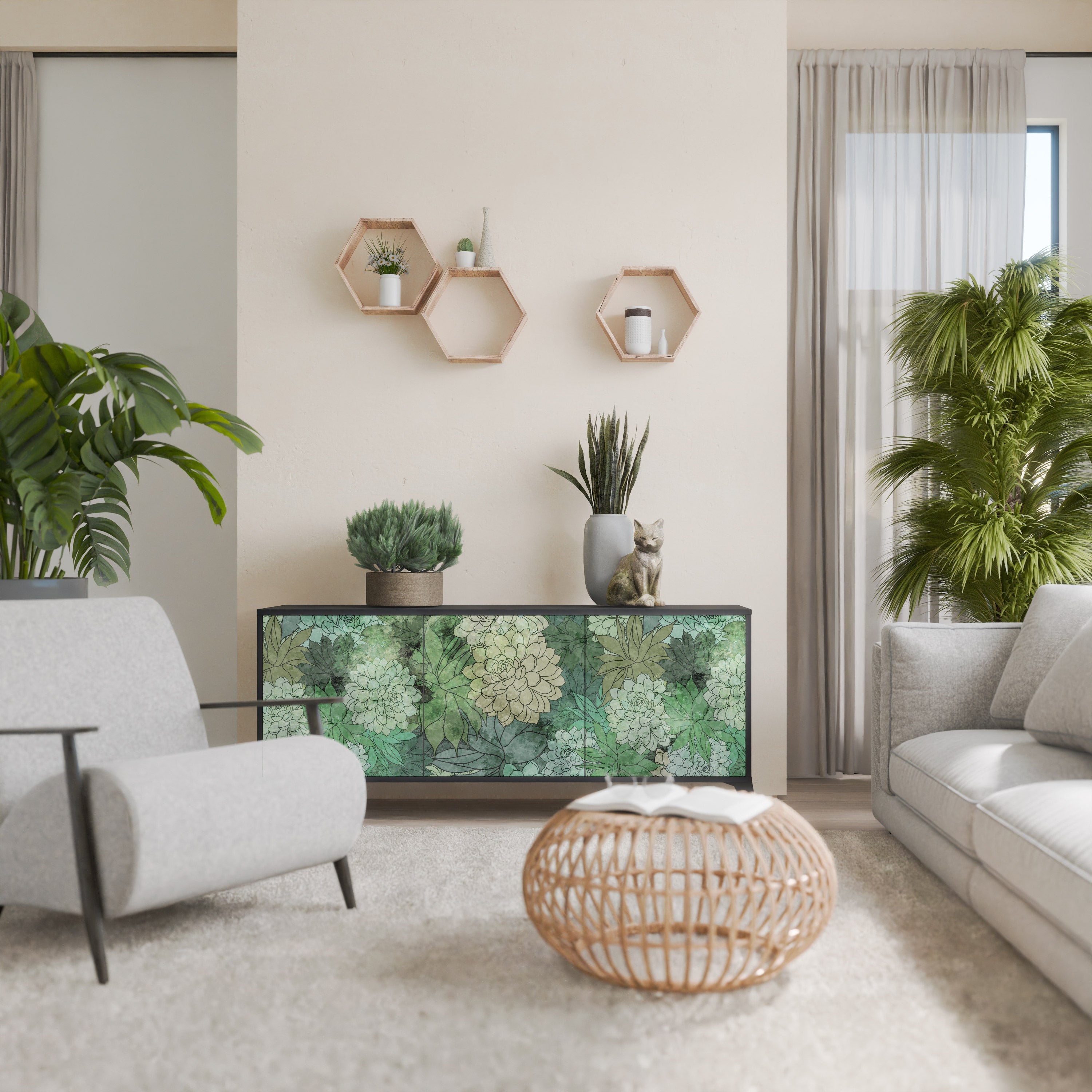 SUCCULENT CLUSTER 3-türiges Sideboard in Schwarz