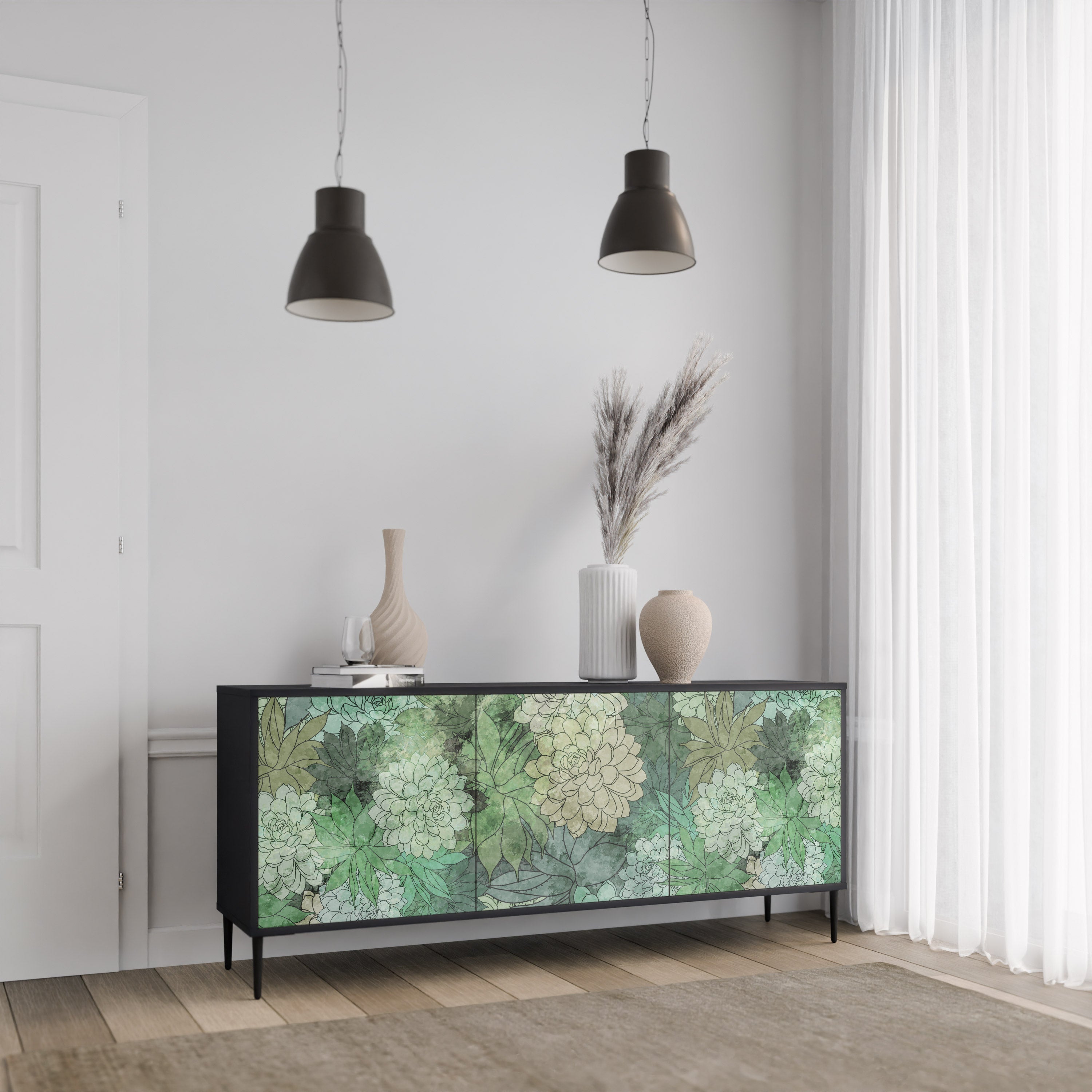 SUCCULENT CLUSTER 3-türiges Sideboard in Schwarz