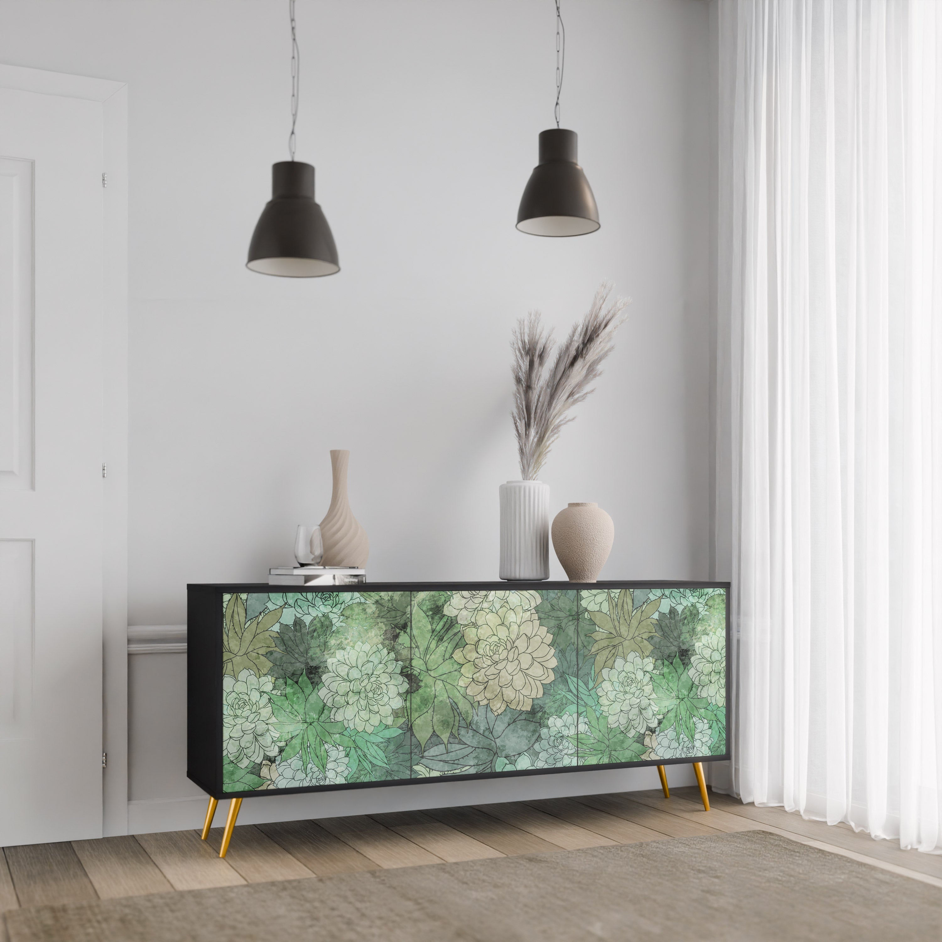 SUCCULENT CLUSTER 3-türiges Sideboard in Schwarz