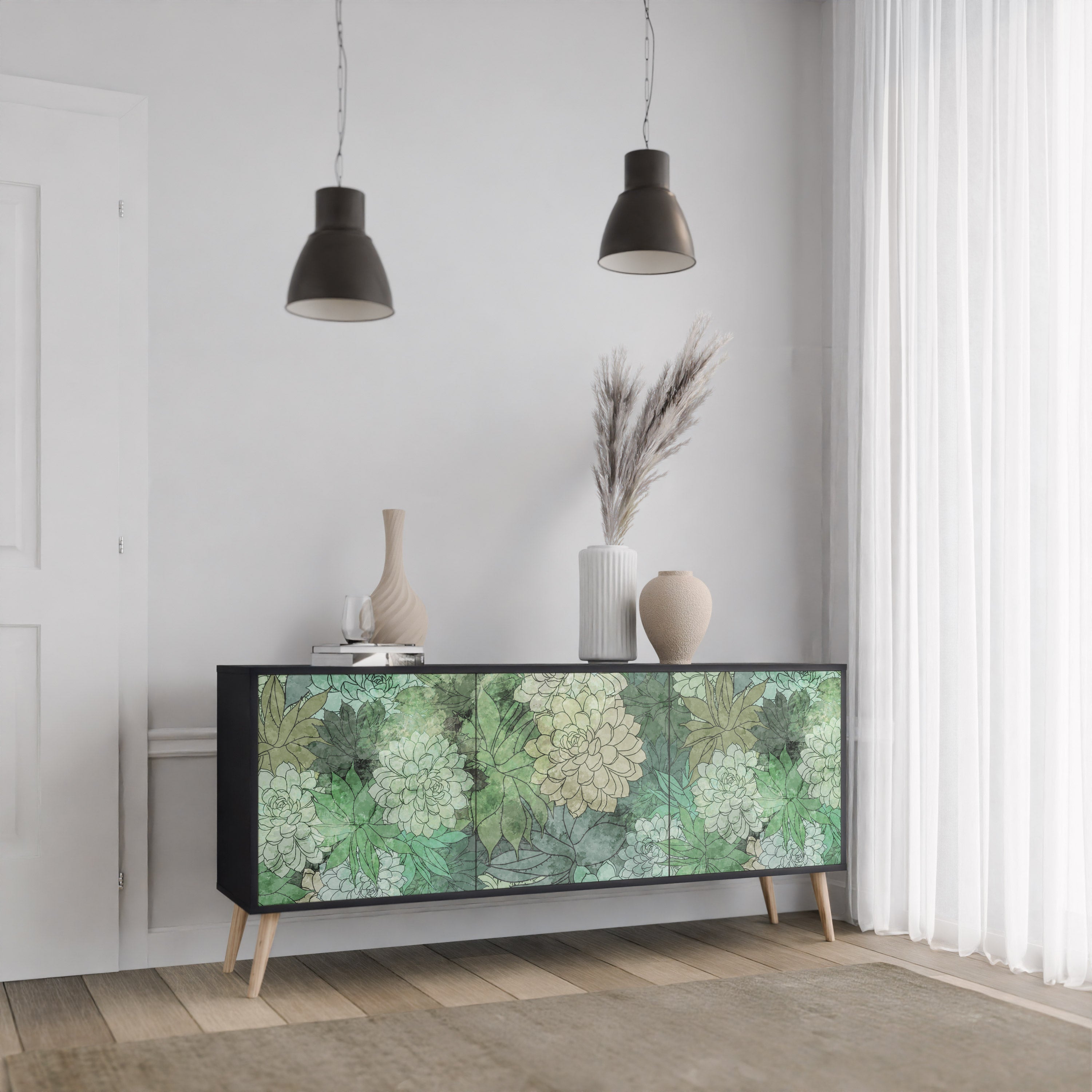 SUCCULENT CLUSTER 3-türiges Sideboard in Schwarz