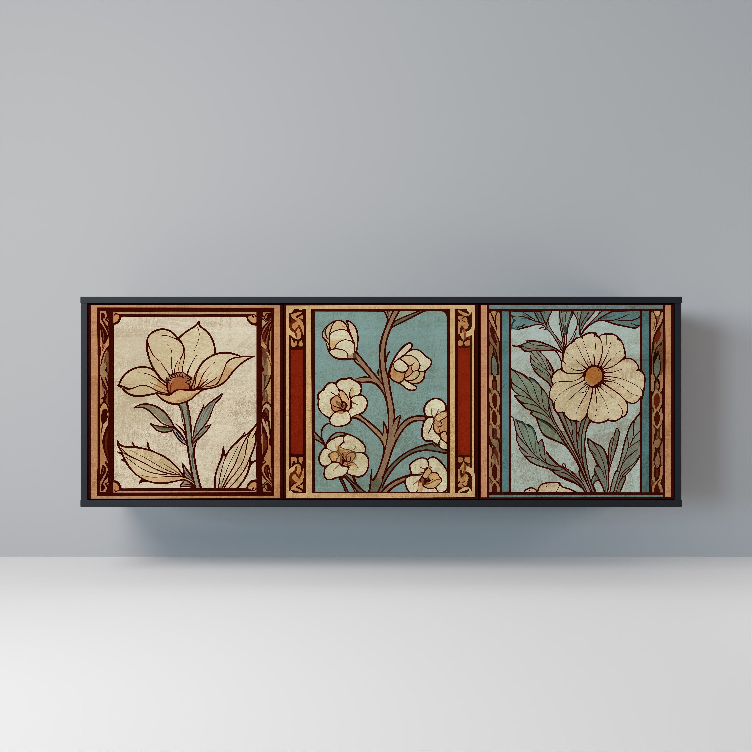 TIMELESS FLORA 3-türiges Sideboard in Schwarz