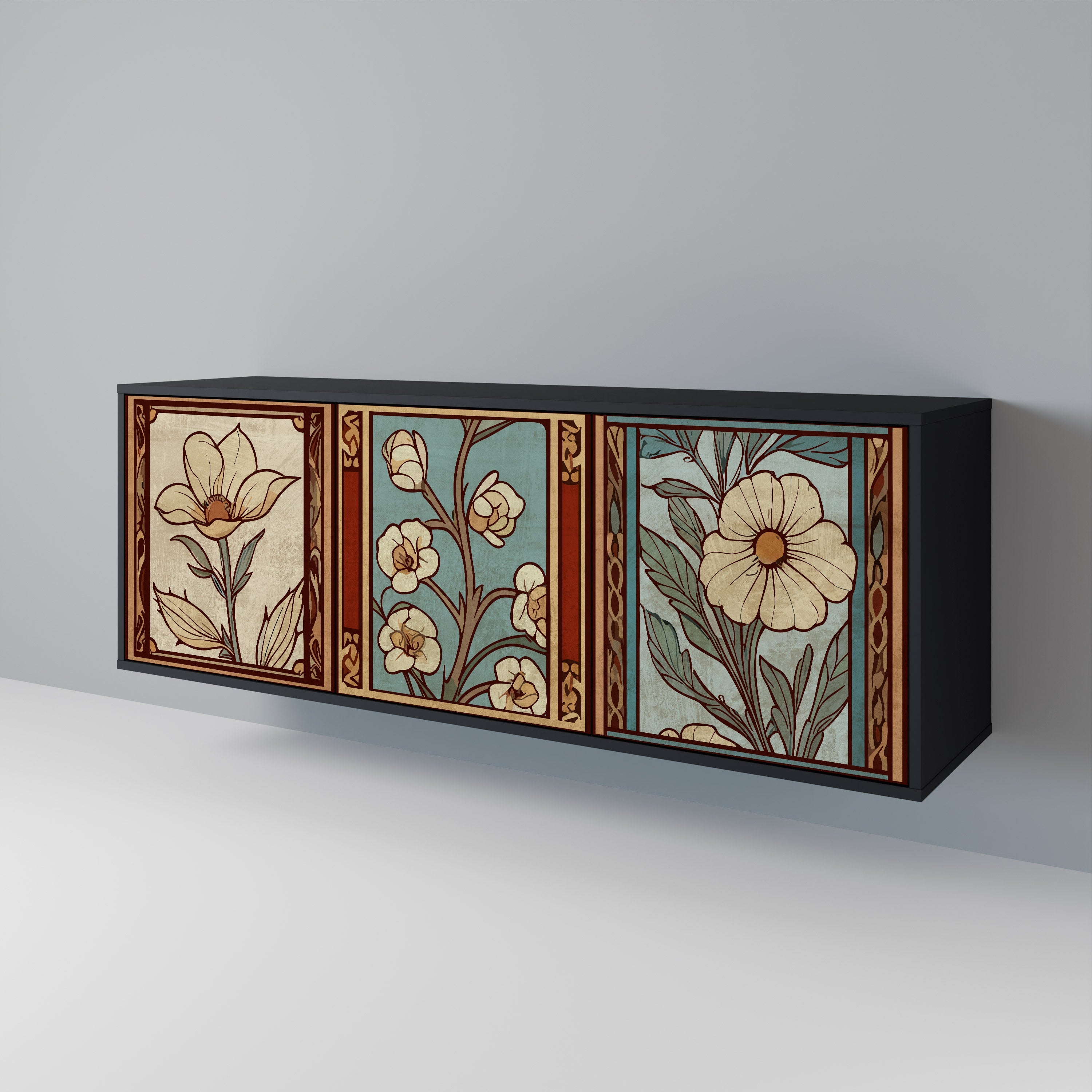 TIMELESS FLORA 3-türiges Sideboard in Schwarz