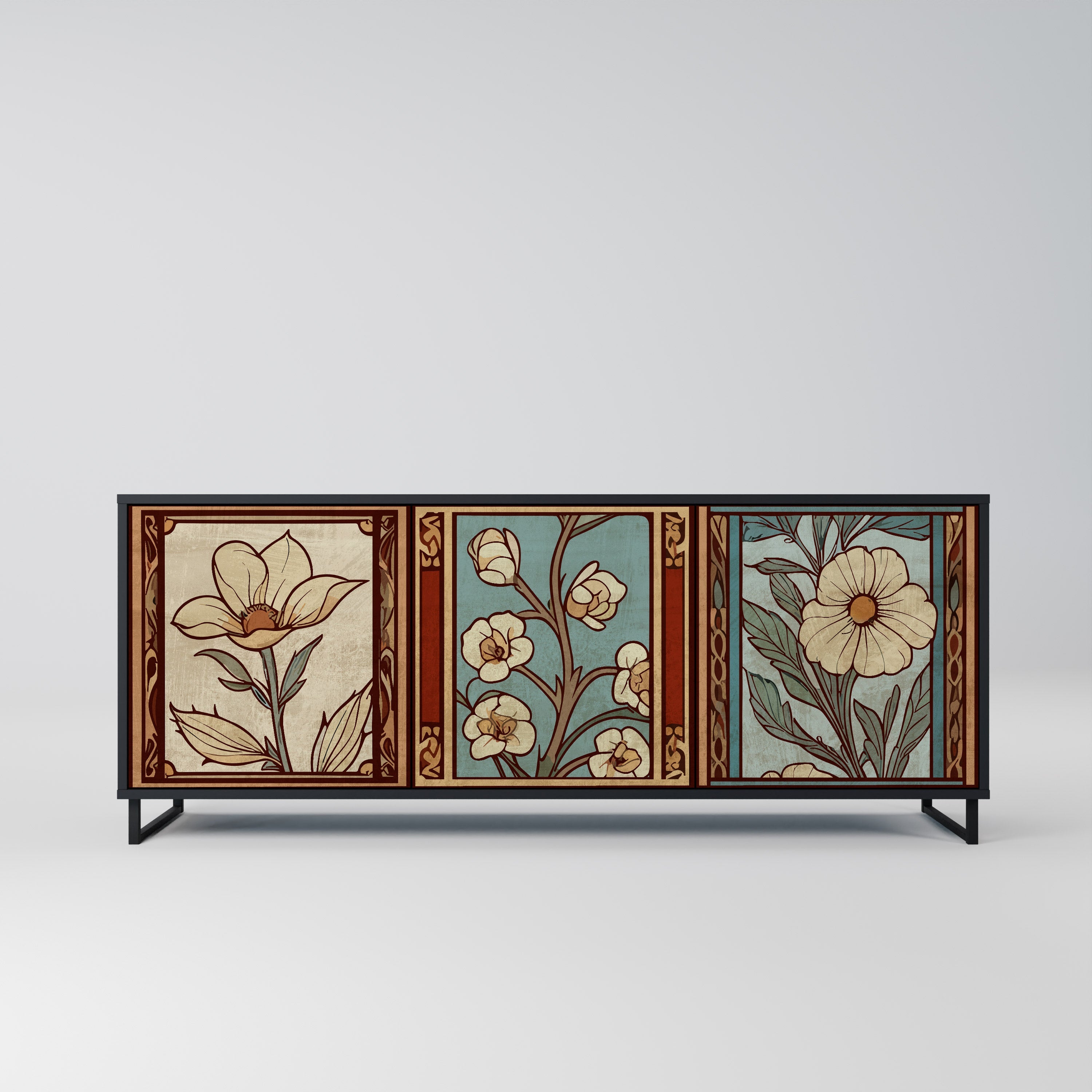 TIMELESS FLORA 3-türiges Sideboard in Schwarz